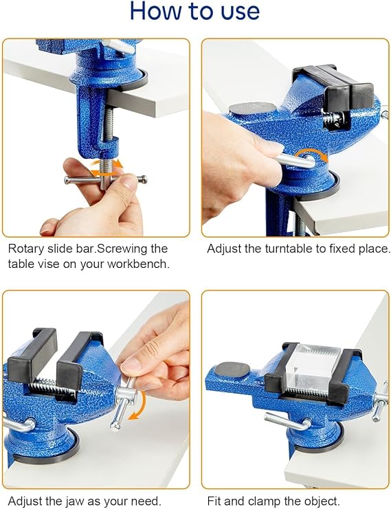 CROWNSHOP Bench Vice 70mm 360° Swivel Base Mini Workbench Clamp Cast Iron | Workholding Clamp cast iron construction rotating base precise jaws rust protection for workshop DIY drilling repair