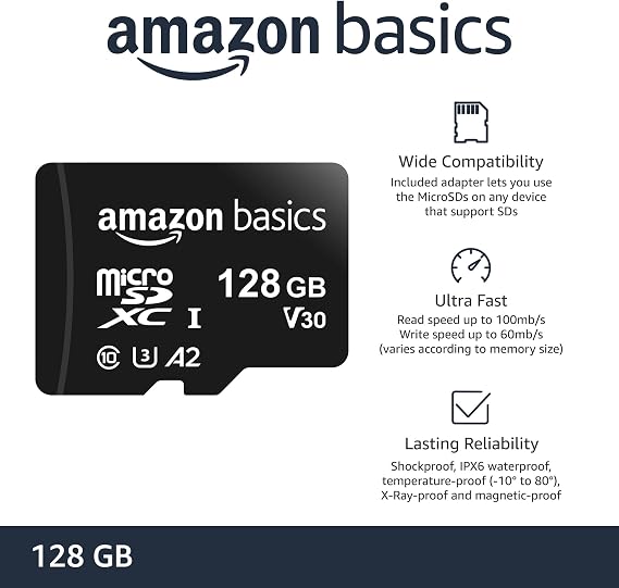 Denon DJ SC LIVE 4 - Standalone DJ Controller, 4-Channel Mixer, Amazon Music Unlimited Streaming & Amazon Basics - MicroSDXC Memory Card, 128GB, with SD Adapter, A2, U3, 100MB/s Max Read Speed, Black