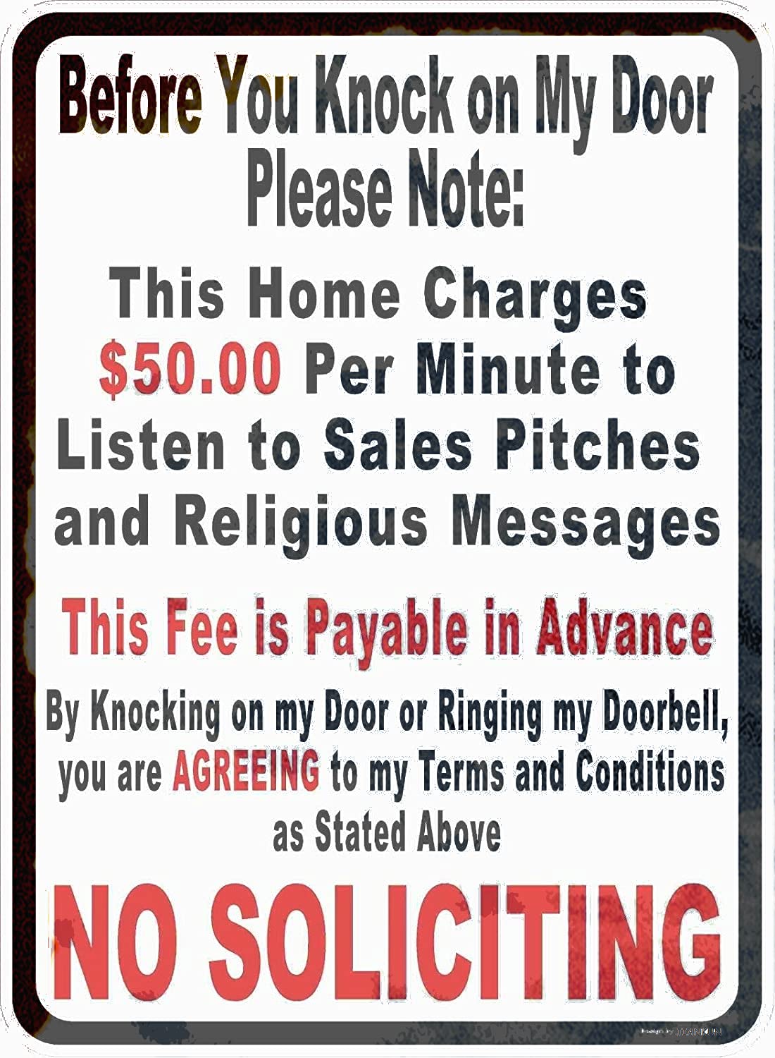 No Soliciting Retro Metal Tin Sign, Do Not Knock For Sales Visitors Private Front Door Wall Decor, 12x8 Inches Aluminum