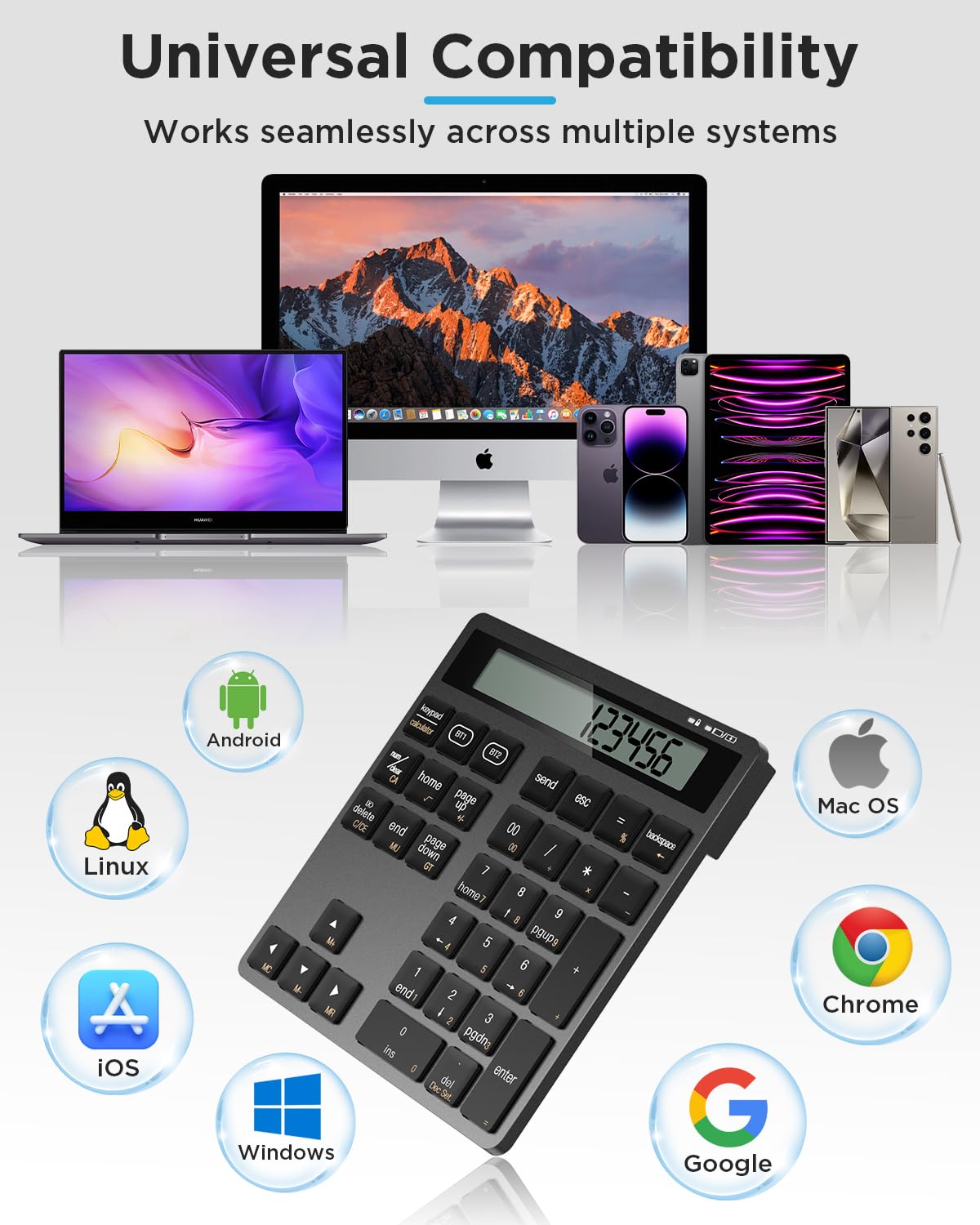 Teclado numérico recargable, teclado numérico Bluetooth para portátil