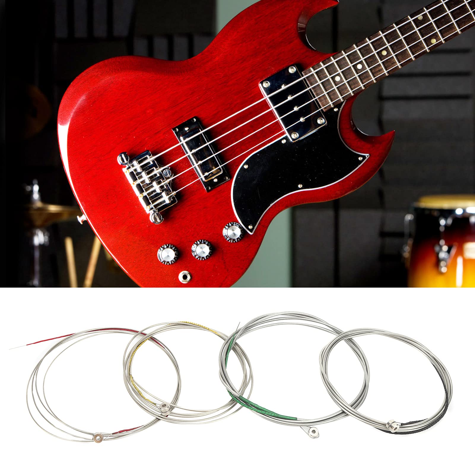 Bass Saiten, Edelstahllegierung Vernickelte Gitarrensaiten BD600 4 Stk Kreuzwicklung für E Bass Zubehör Ersatzteile