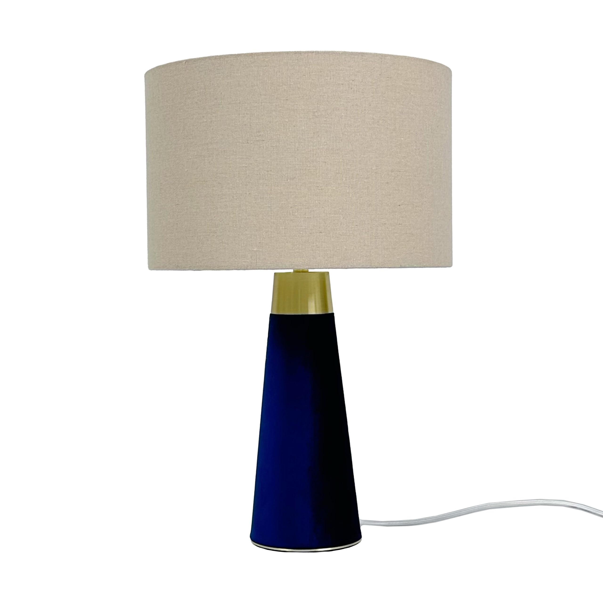 Relaxdays Tischlampe mit Samtummantelung und Leinenschirm – Beige/Blau