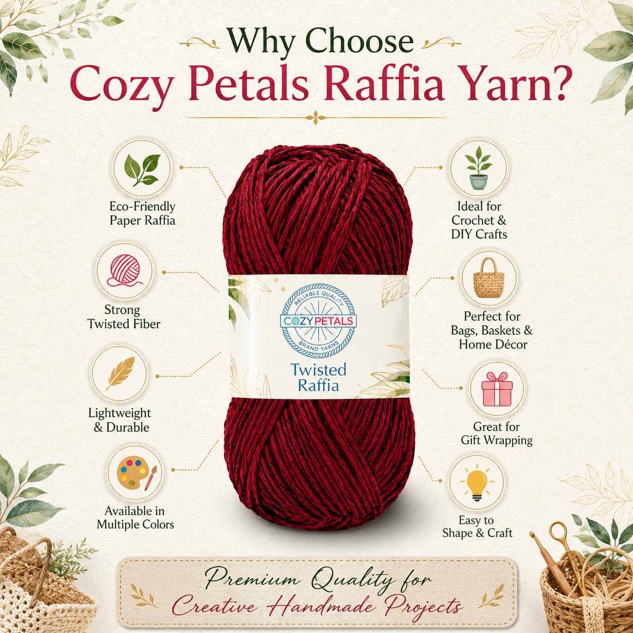 Cozy Petals Twisted Raffia Yarn 500g for Crochet & DIY Crafts