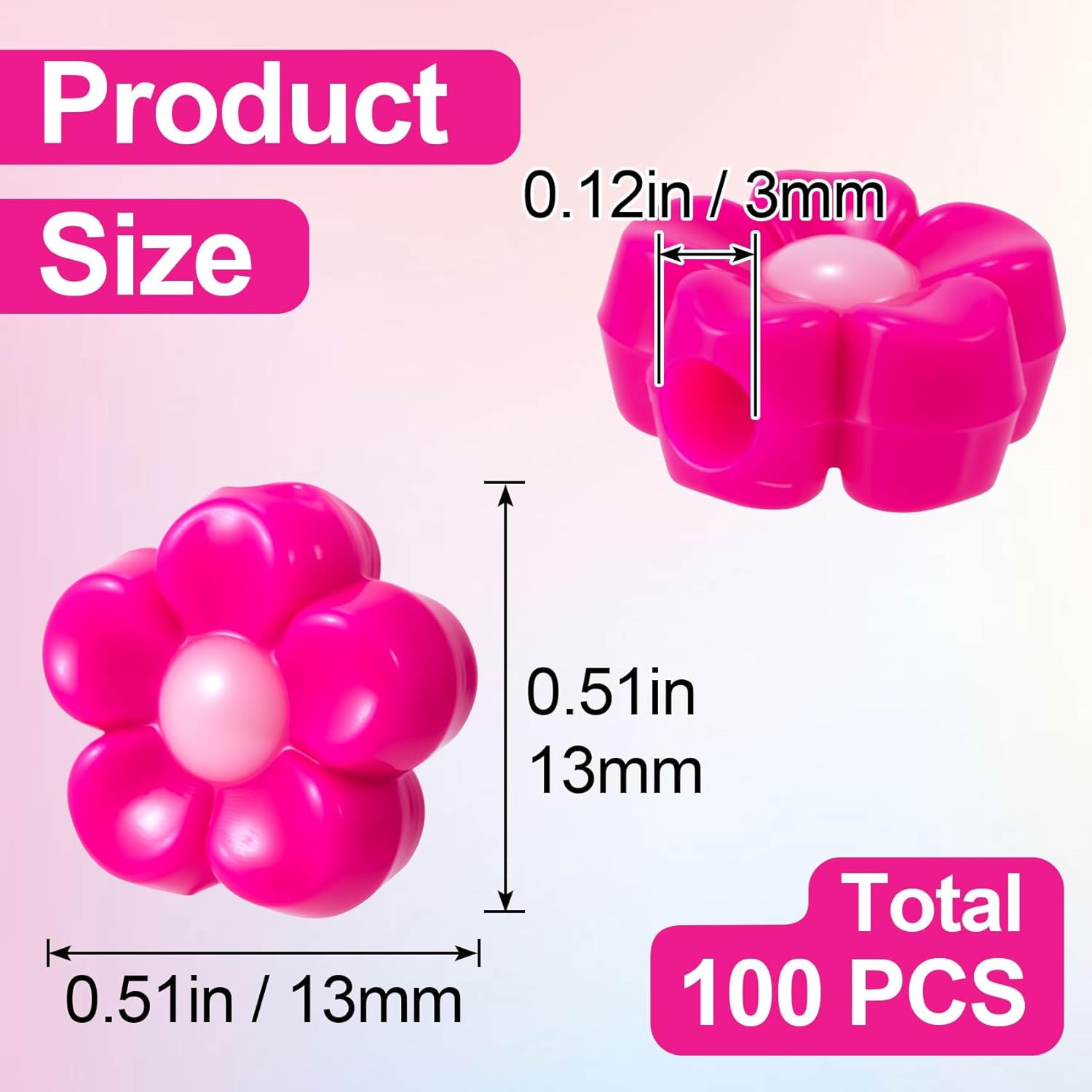100pcs Five Petal Flower Beads, Multicolor Acrylic Flowers Bead for Jewelry Making, Floral Spacer Beads with Hole, Cute Flower Charm for Necklace, Bracelet, DIY - Style 2 - Image 2