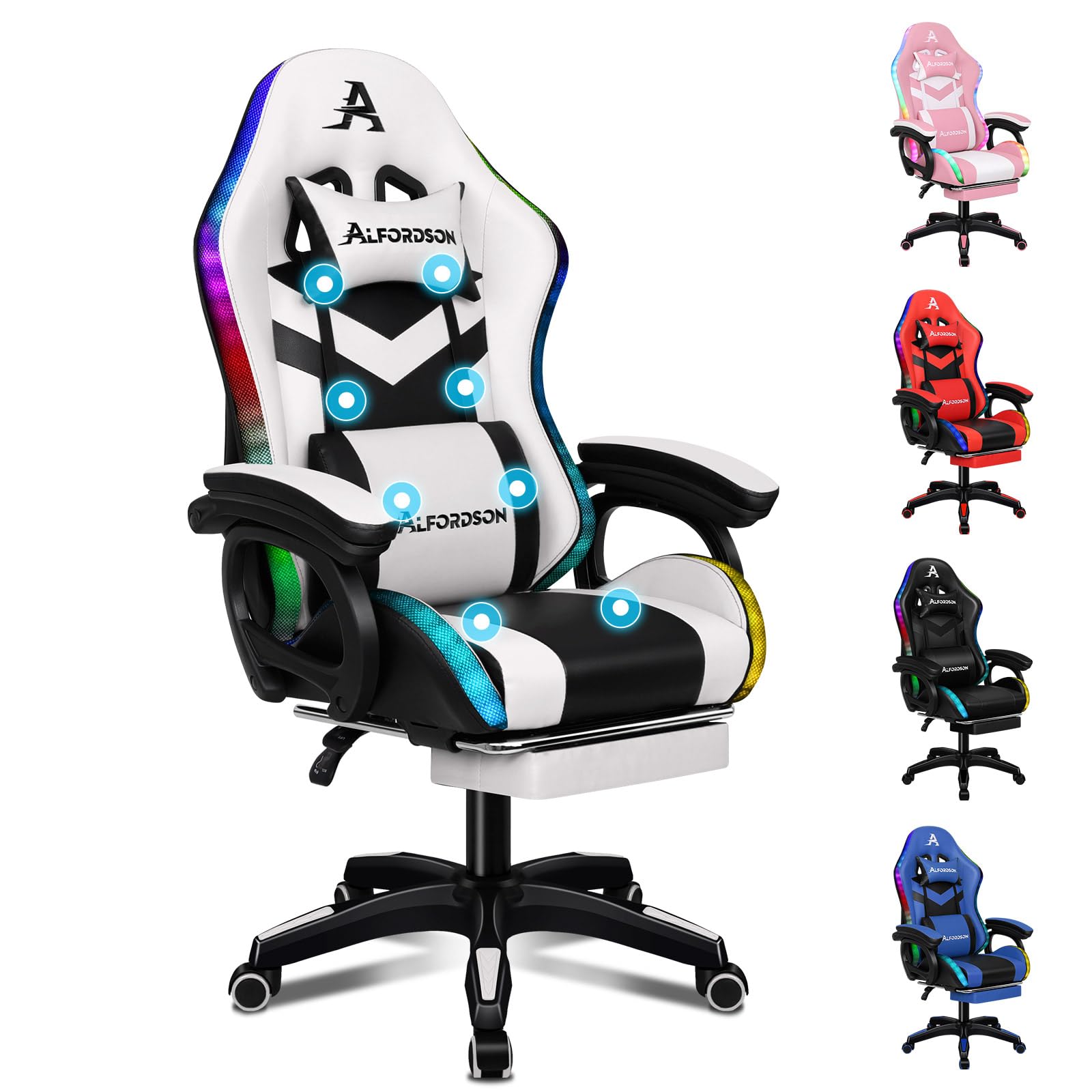 Sedia Gaming ALFORDSON Con LED RGB E Massaggio - Poltrona Ergonomica Con Poggiapiedi, Regolabile - Foto 7