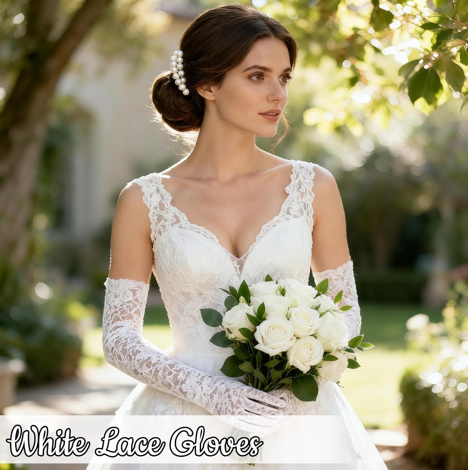 Sofeavo White Lace Gloves Women - Halloween Princess Costume Accessories, Elegant Floral Long Lace Gloves, 1920s Bridal Wedding Engagement Tea Party, Cosplay & Masquerade - Image 5