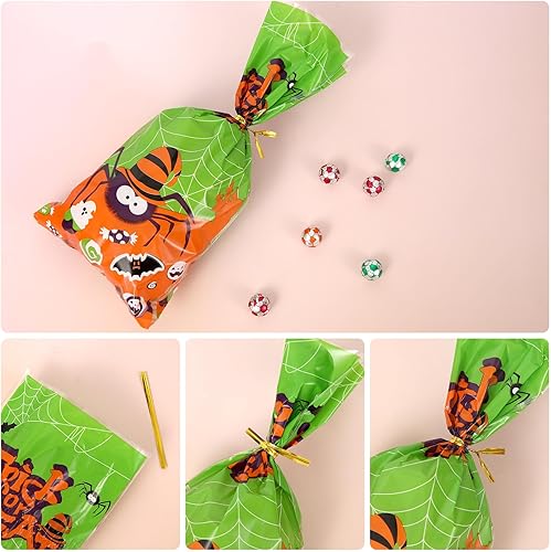 Miniatura 3 de Bolsas de golosinas de Halloween, paquete de 50 bolsas de regalo de celofán de Halloween con bonito diseño, 4.9 x 10.8 pulgadas, bolsas de dulces de