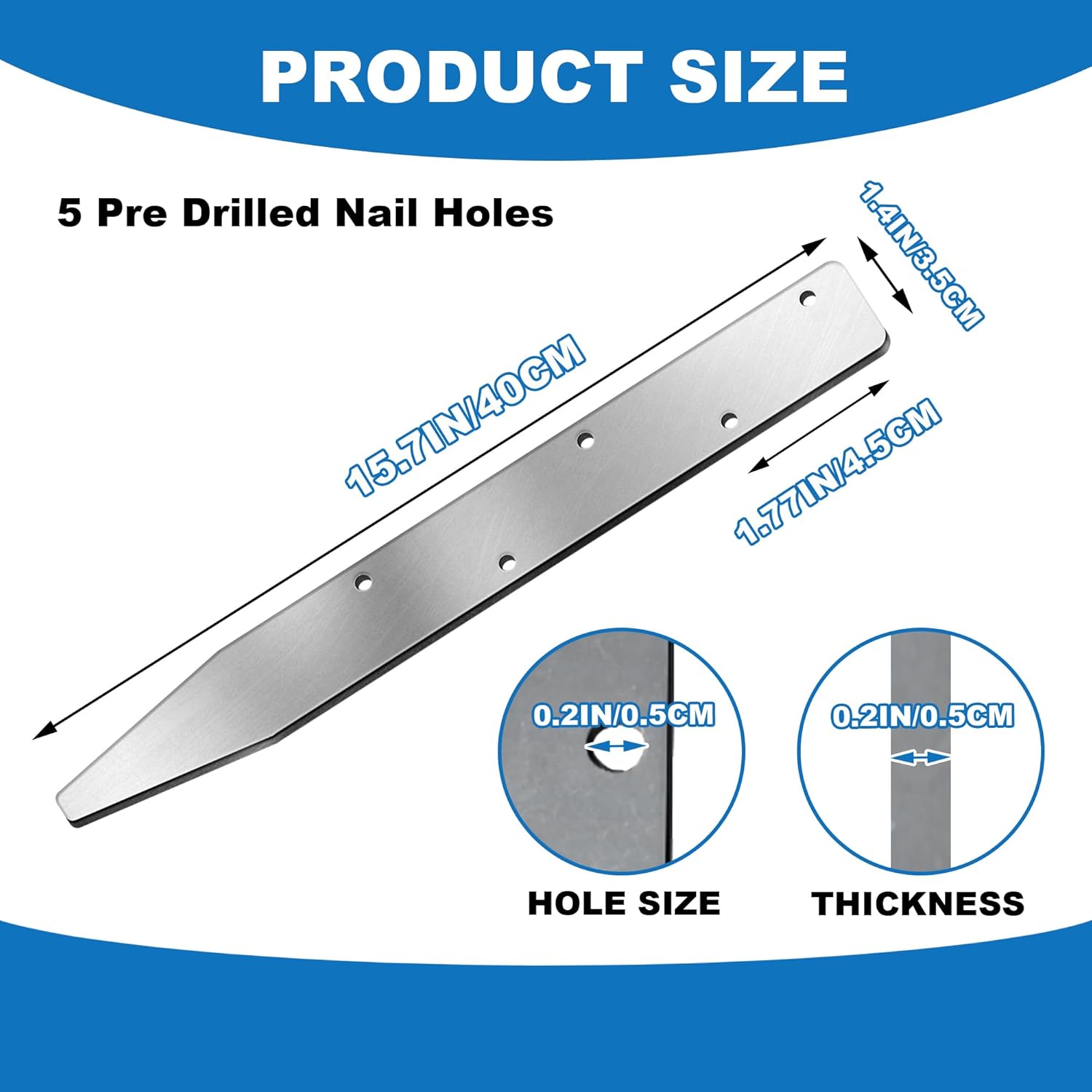 10PCS Flat Steel Stakes for Concrete Forms - 15.7 x 1.4in, Heavy Duty Solid Metal Concrete Stakes with Holes, Rust Resistant Coating, Reusable, V Point End