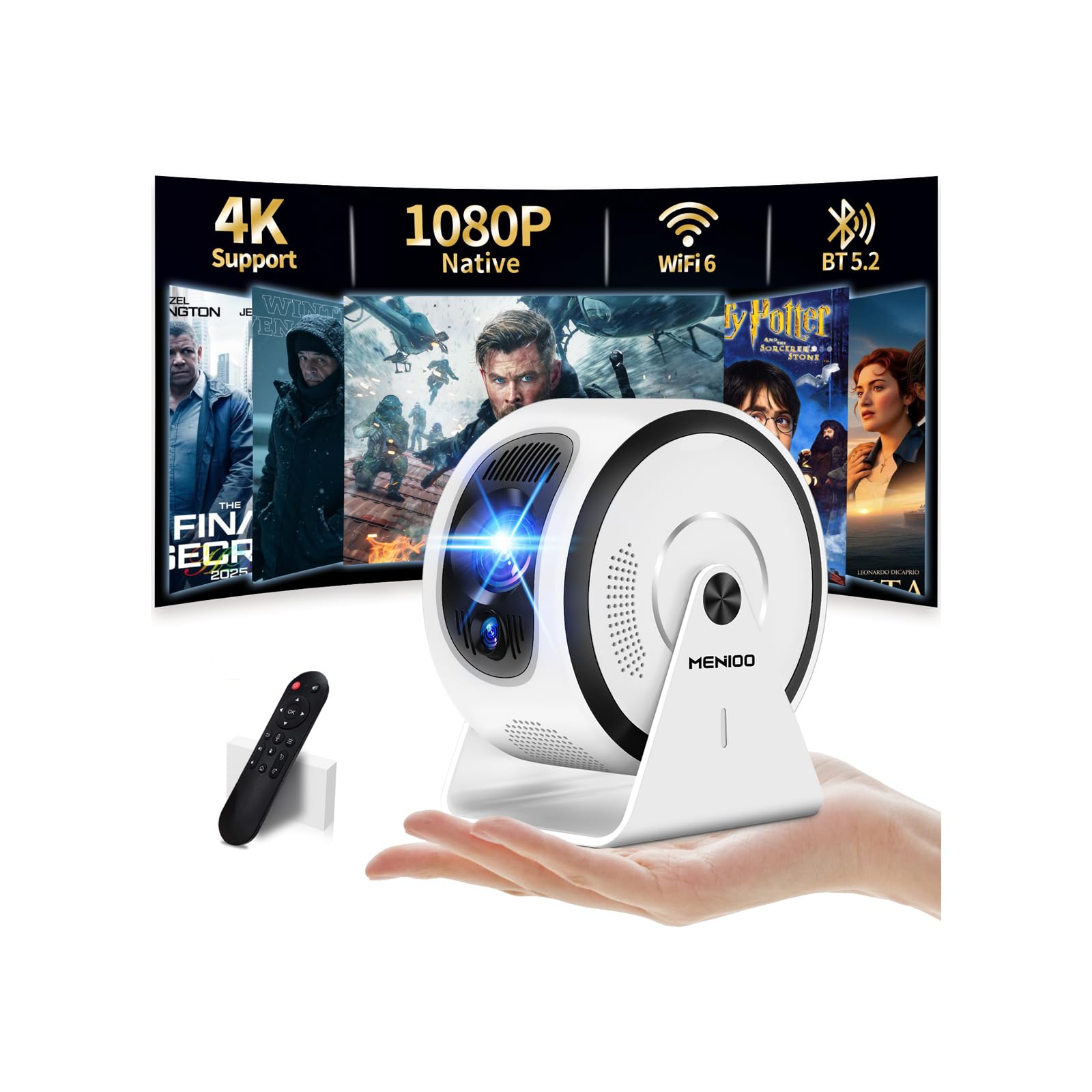 Mini Beamer Unterstützt 4K WiFi BT Integrierte Apps 360° Drehbar