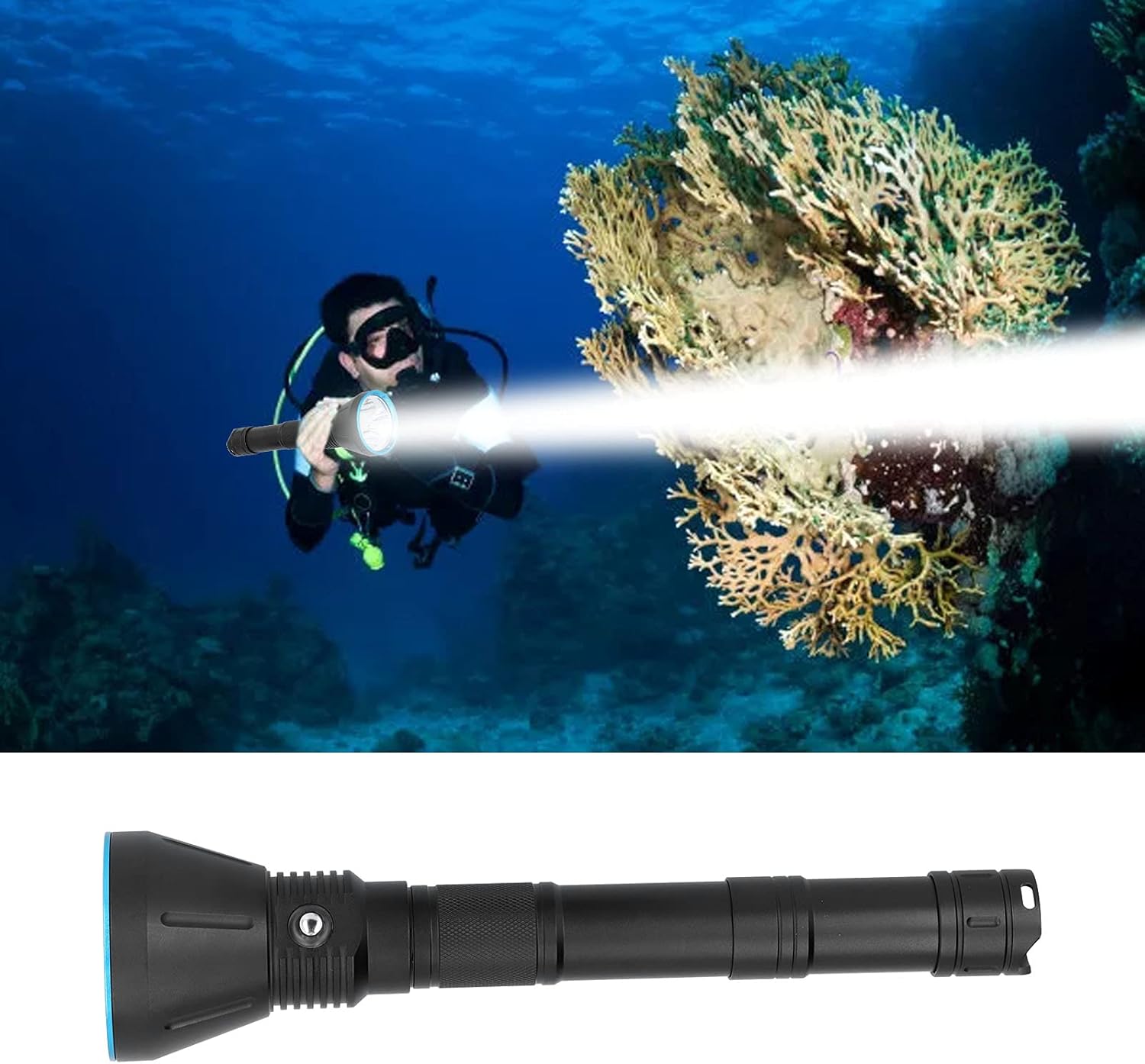 LED Diving Flashlight, 15000LM Waterproof Professional Diving Torch Depth to 150m Underwater Fishing for Swimming, Underwater, Household Lighting
