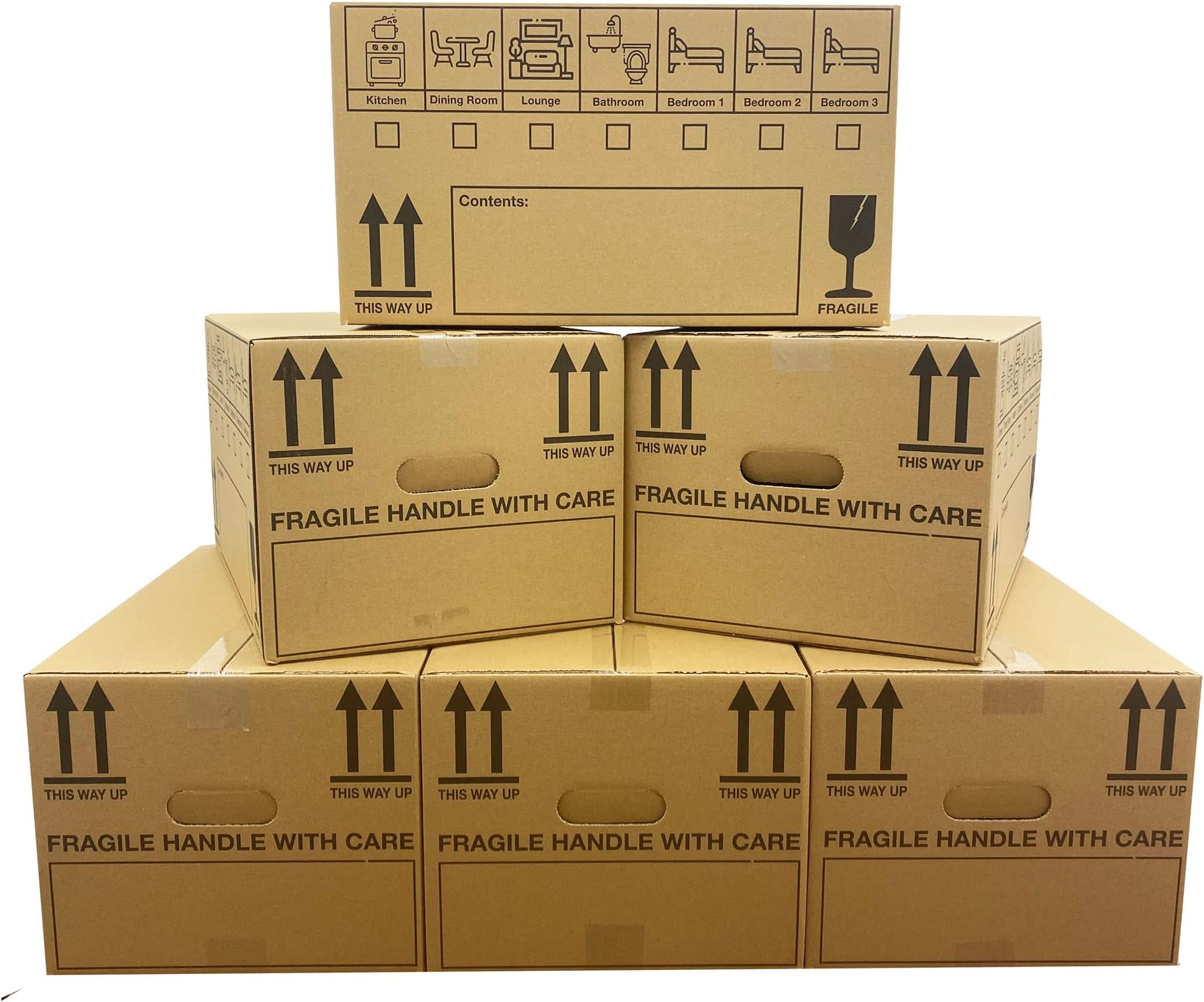 25 Strong Large Cardboard Storage Packing Moving House Boxes with Carry Handles 47cm x 32cm x 26cm