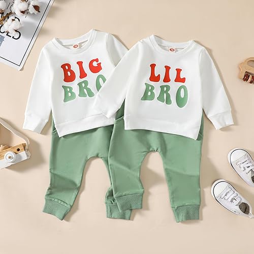 Miniatura 6 de Omkzanbi Big Brother Little Brother - Conjunto a juego con sudadera Big Brother y hermano menor, pantalón deportivo, ropa de otoño e invierno