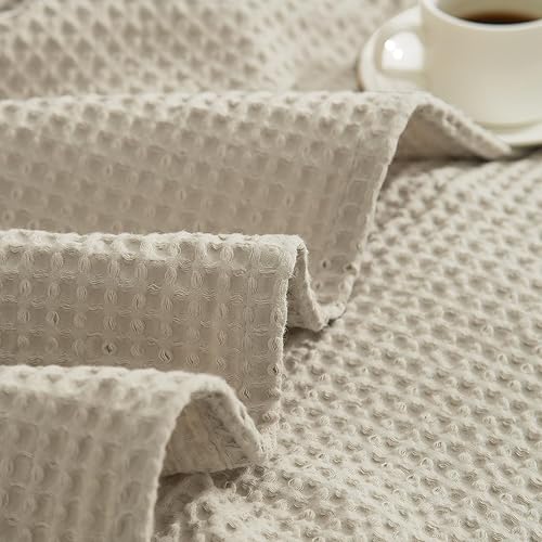 Miniatura 9 de PHF Manta de punto gofre 100% algodón, tamaño individual de 66 x 90 pulgadas, ligera, lavada, suave, transpirable, perfecta para verano, gran capa