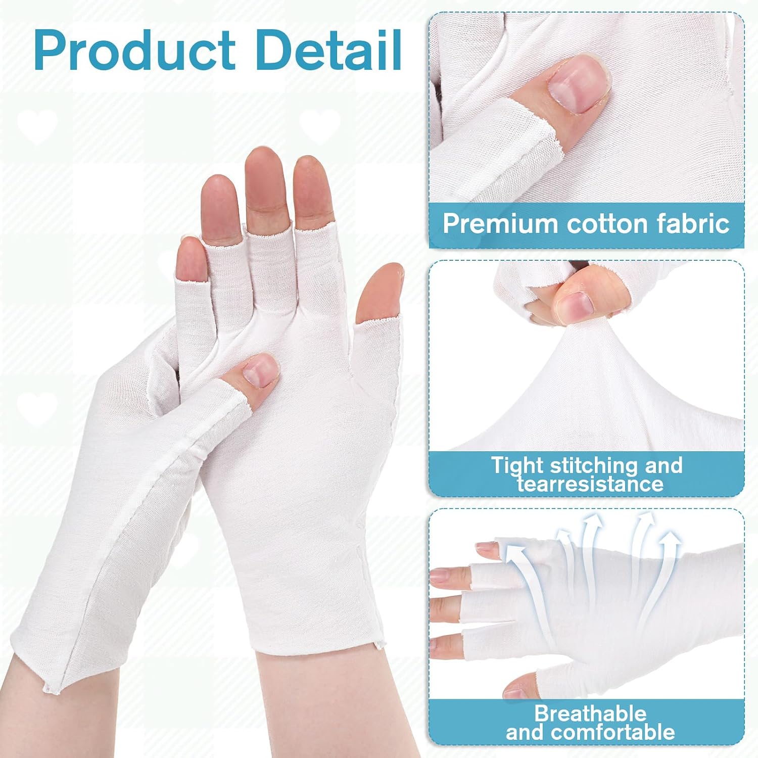 4 Pairs White Eczema Cotton Gloves, Thin Fingerless Cotton Gloves for Eczema, Fingerless Moisturizing Glove for Dry Hands Sleeping Spa, Skin Treatment