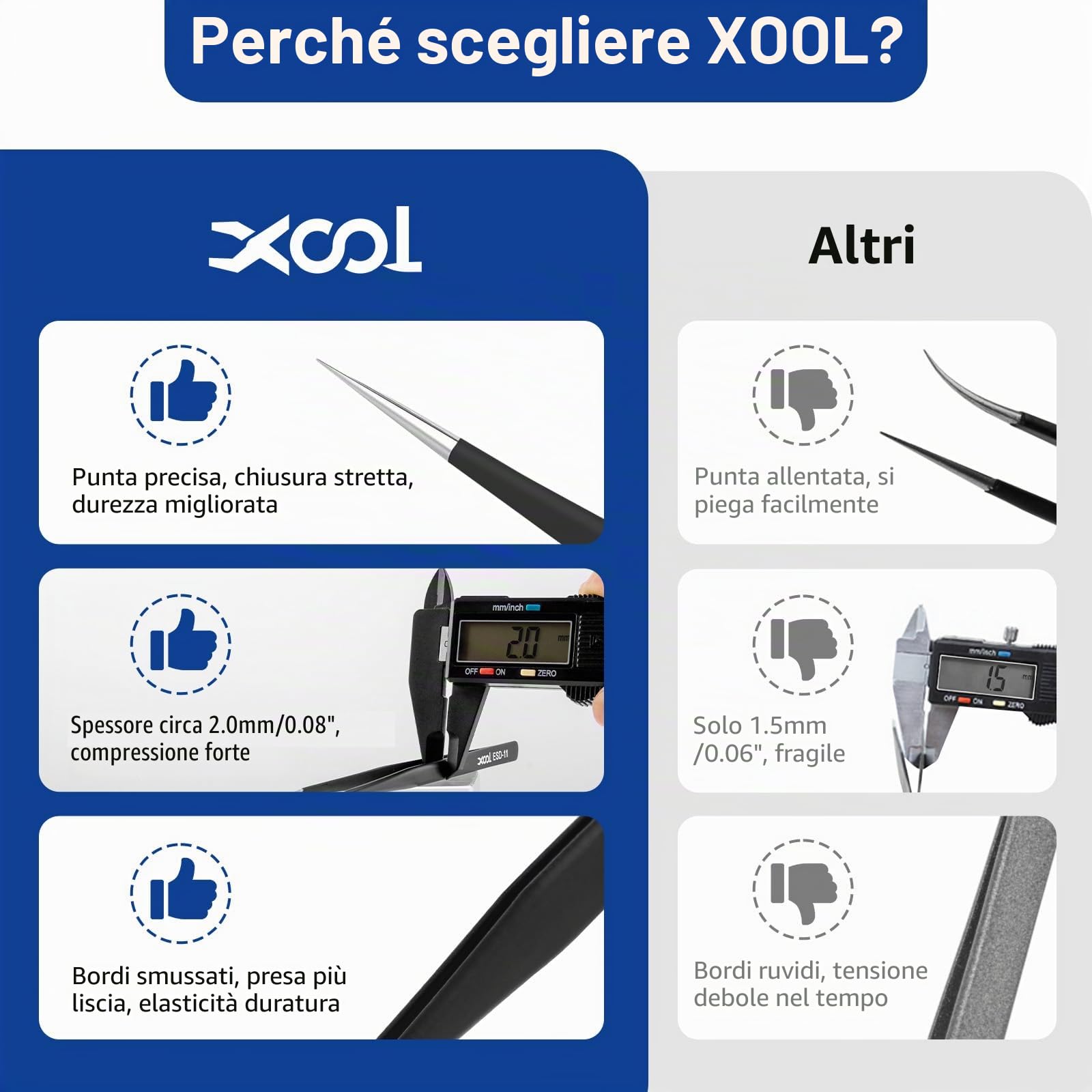 XOOL Zestaw Pęset Precyzyjnych Antystatycznych ESD 9 Sztuk Stal Nierdzewna z Etui