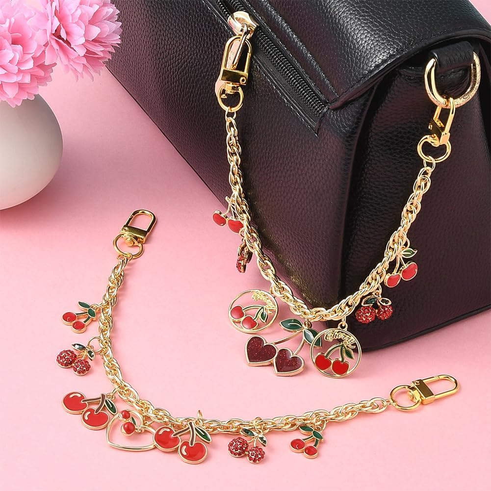 SUNNYCLUE 1 Box 2pcs Fruit Purse Chain Bag Chain Replacement Enamel Cherry Cute Decorative Gold Bag Replacement Straps with Clasp Buckle for Women Adults Handles Crossbody Decorations Supplies Crafts