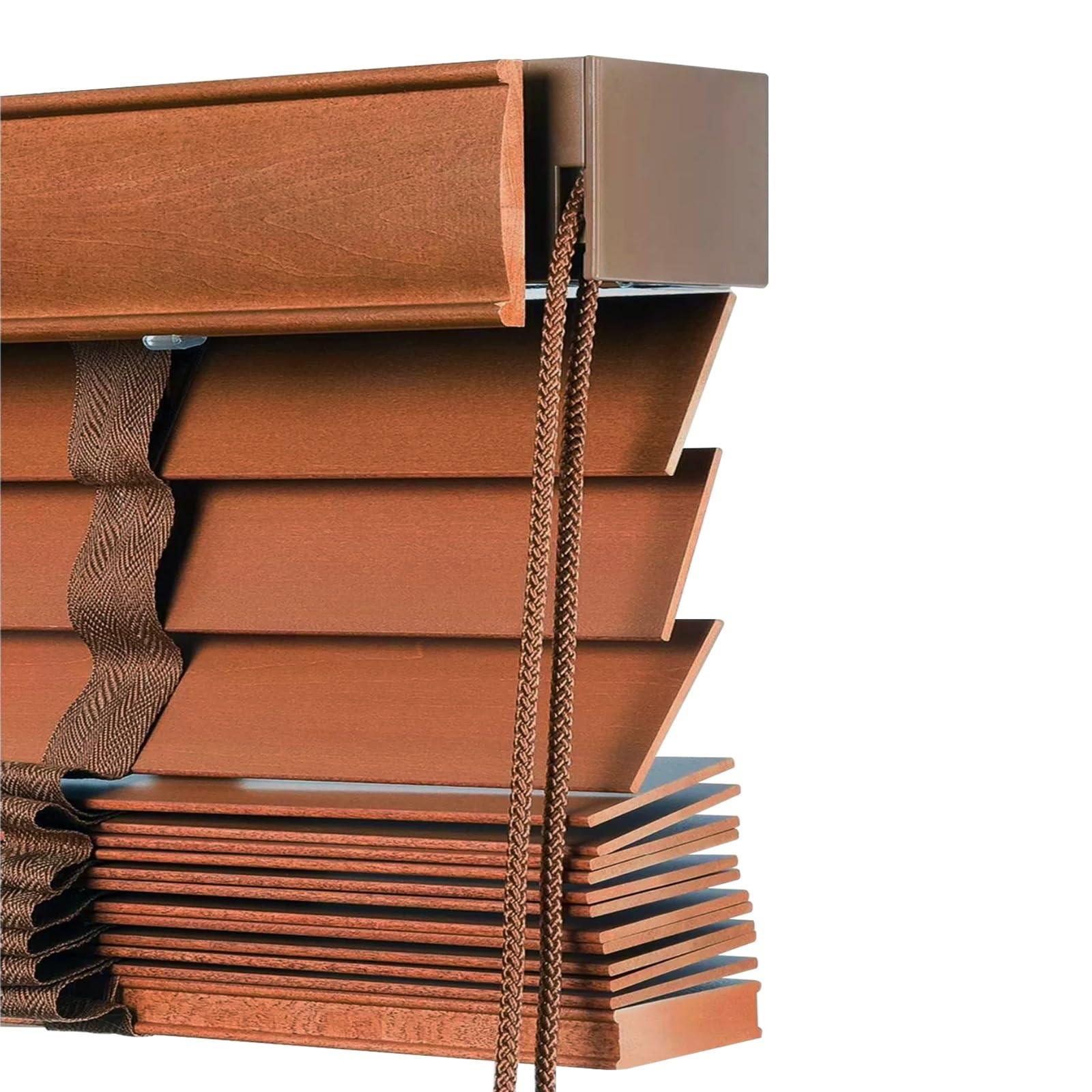 2" Slats Cordless Window Blinds Faux Wood Blind 20" 28" 32" 40" 48" 60" 64" 70'' Horizontal Wooden Venetian Blinds & Shades, Blackout Darkening