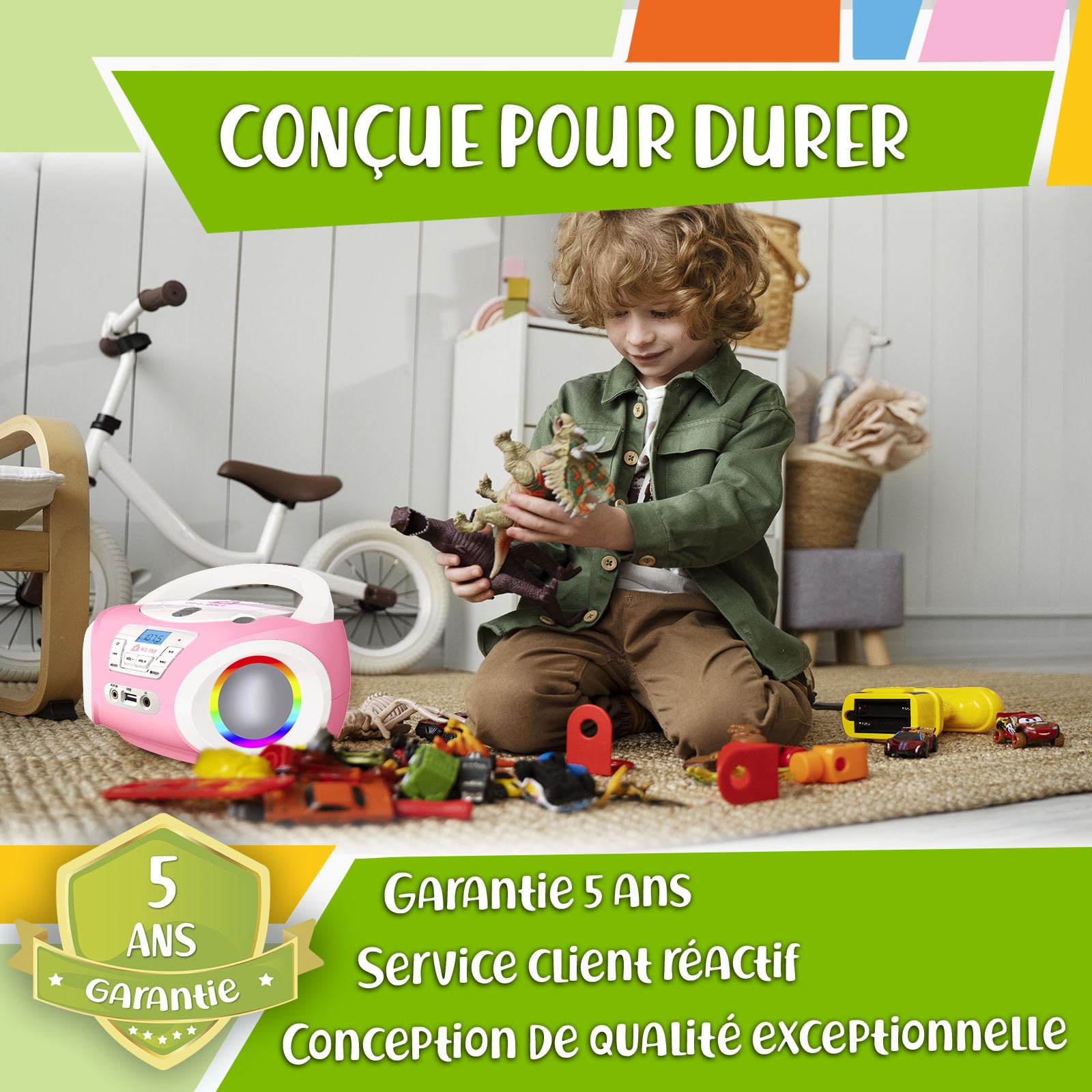 KLIM Candy Lecteur CD Enfant - Nouveauté - Radio FM - Piles incluses - Lecteur CD Radio Rose Mignon avec Haut-parleurs - Le Cadeau Parfait pour Les Enfants et Les Tout-Petits - Rose