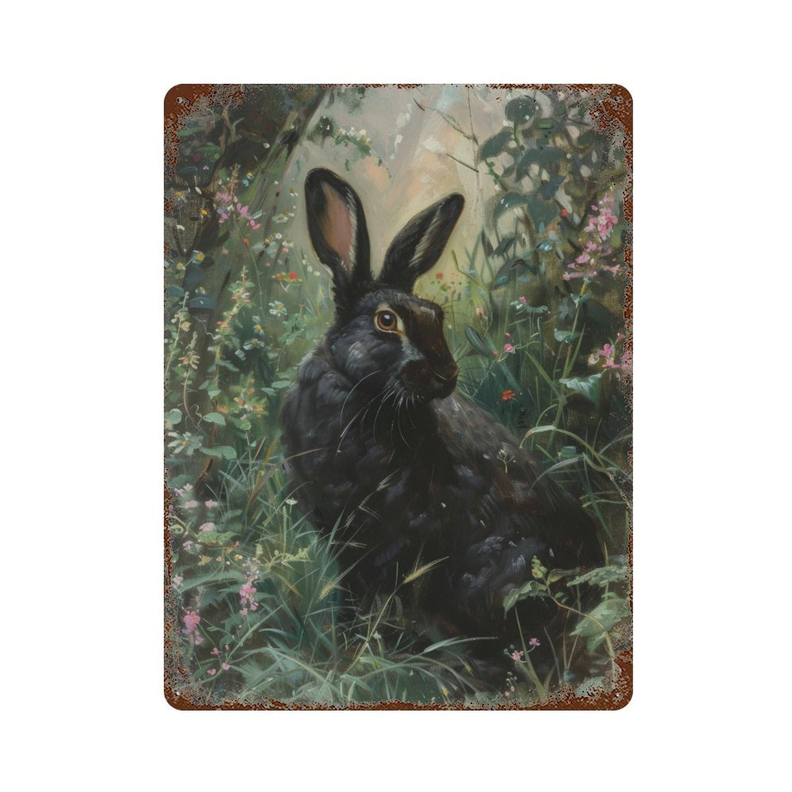 Black Hare Dark Academia Gothic Decor Antique Animal Portrait Victorian Era Rustic Vintage Wall Decor Art Metal Tin Poster Modern Home Decor Art Home Bar Shop Decorations Vintage Sign 40x30cm