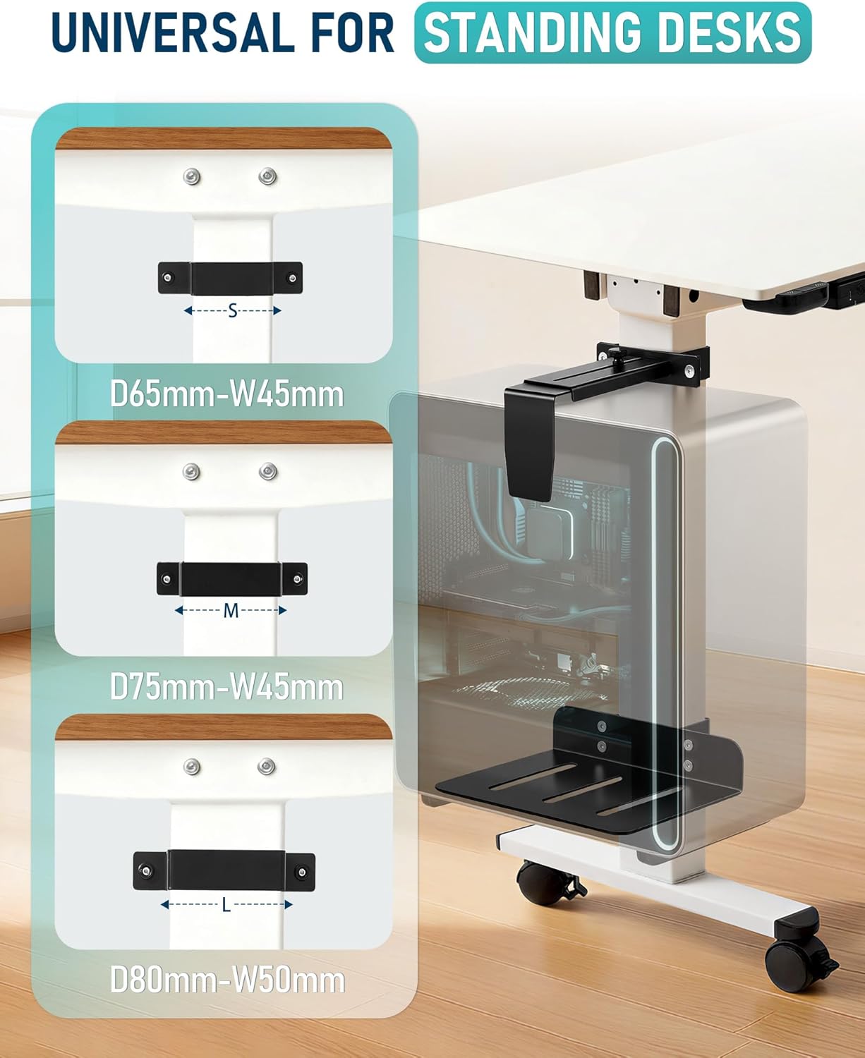 TOPSKY Adjustable Under-Desk PC Mount, No-Drill Computer CPU Holder for Standing Desks, Supports up to 50 lbs, Easy Installation, Compatible with Most Standing Desks (Black)