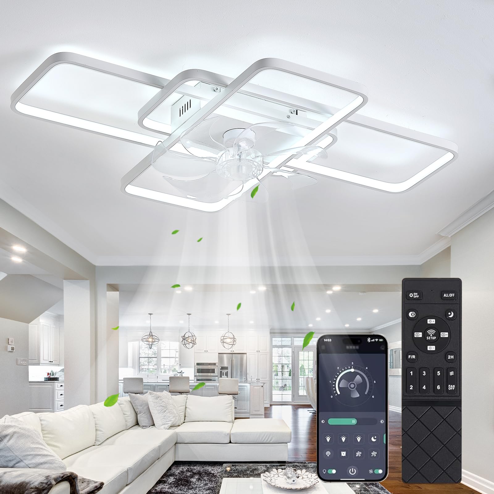 MiiR Deckenventilator Mit LED Beleuchtung - 85W Dimmbar Mit Fernbedienung & App, 6800lm, Schwarz