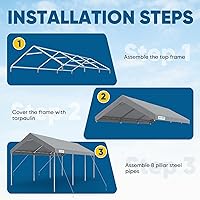 Vista 6 de Quictent Toldo de Cochera Resistente de 10x20 pies, Carpa Galvanizada para Auto, Refugio de Garaje Exterior y Bote con Estructura Reforzada, con Gris