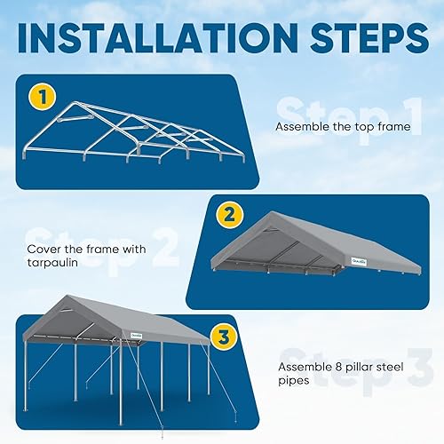 Miniatura 6 de Quictent Tienda de campaña galvanizada de alta resistencia de 10 x 20 pies para cochera, refugio de lancha con estructura reforzada, con borde para