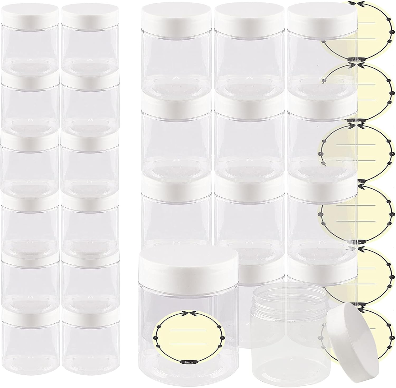 TUZAZO 24 Pack 8 Oz & 4 Oz Plastic Containers with Lids and Labels, Tuzazo Clear Plastic Jars BPA Free, Empty Refillable Cosmetic Containers for Bath Salt, Body Butter, Lotion, Slime & Beauty Products : Beauty & Personal Care