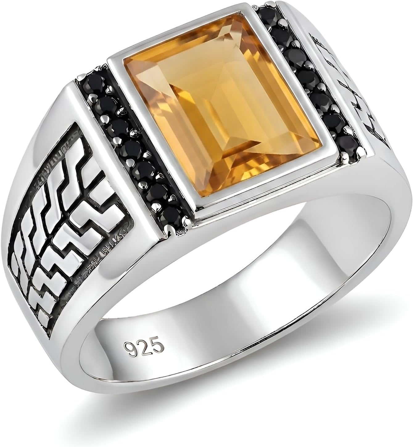 Natural Citrine Mens Ring 925 Sterling Silver Handmade Jewelry Men's Citrine Ring Signet Ring Statement Jewelry Gift for Him Men's Gemstone Ring