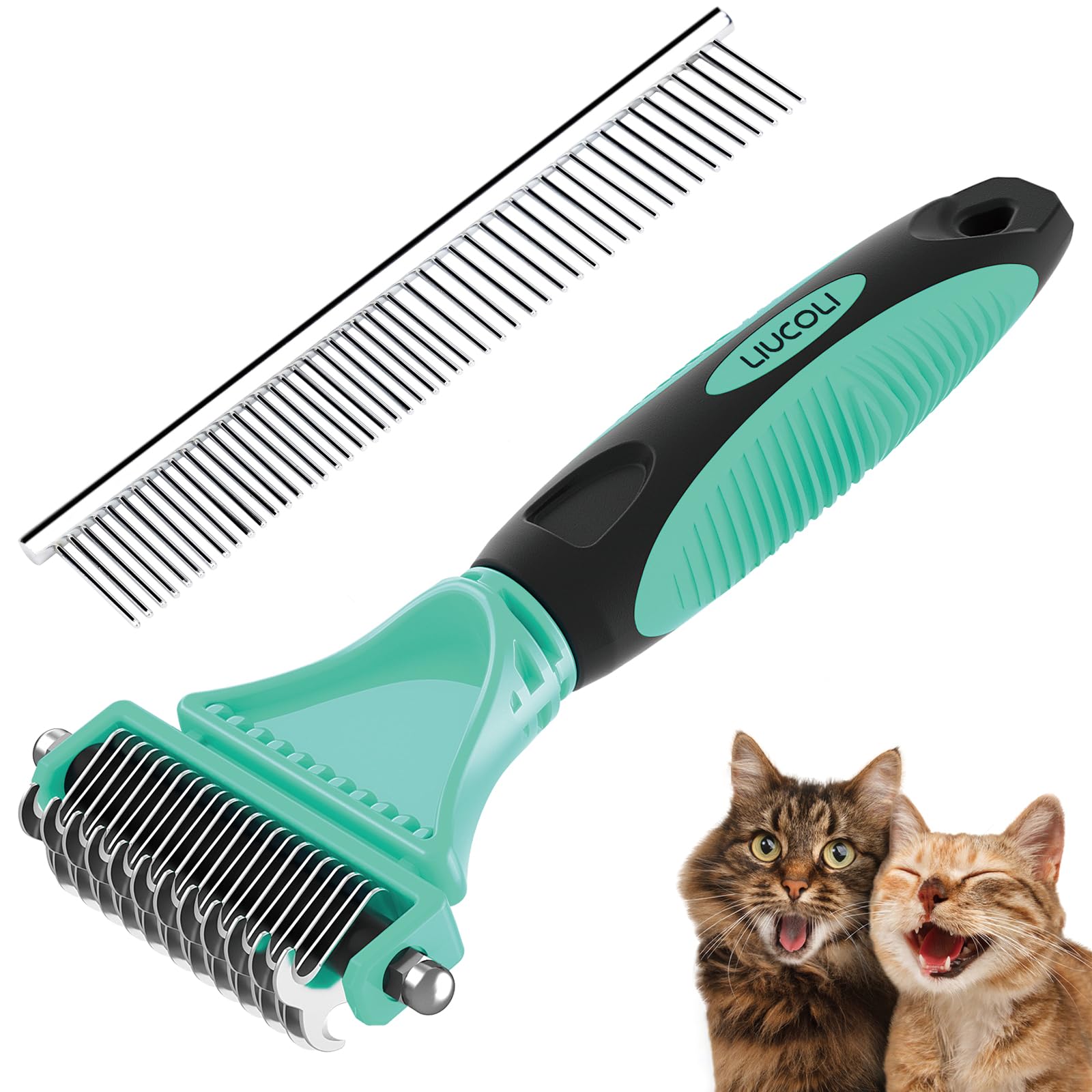 Professionelle Unterfellbürste für Haustiere - Doppelseitig 23+12 Zähne - 30 Stück Grün - Anti-Rutschgriff - Sanft für lang/kurzhaarige Hunde & Katzen