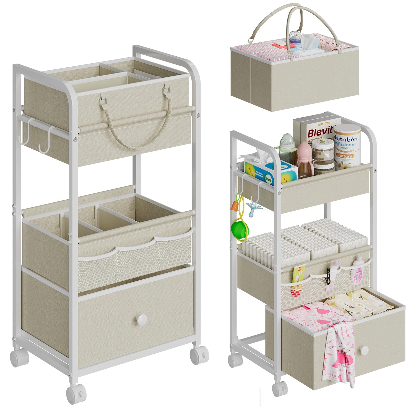Cidaziya 3 Tier Rolling Cart Diaper Caddy