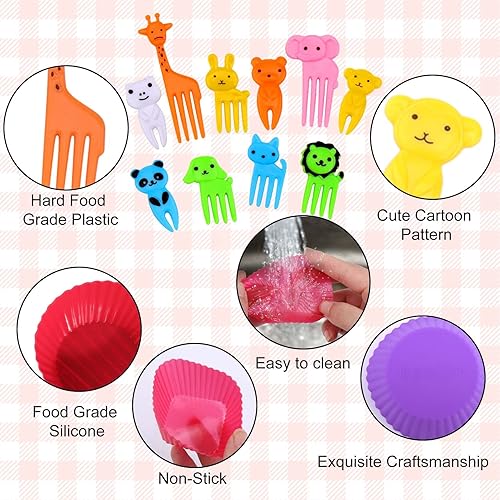 Miniatura 6 de Kit de lonchera Bento Box de 60 piezas accesorios Bento Box con separadores de silicona para lonchera púas de alimentos para animales para niños sin
