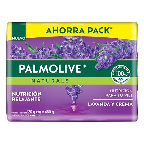 Palmolive Jabon Naturals Suavidad Relajante - Paquete de 4 barras de jabón de 5.29 oz (150 g), lavanda y crema, baño clásico, natural, mexicano,