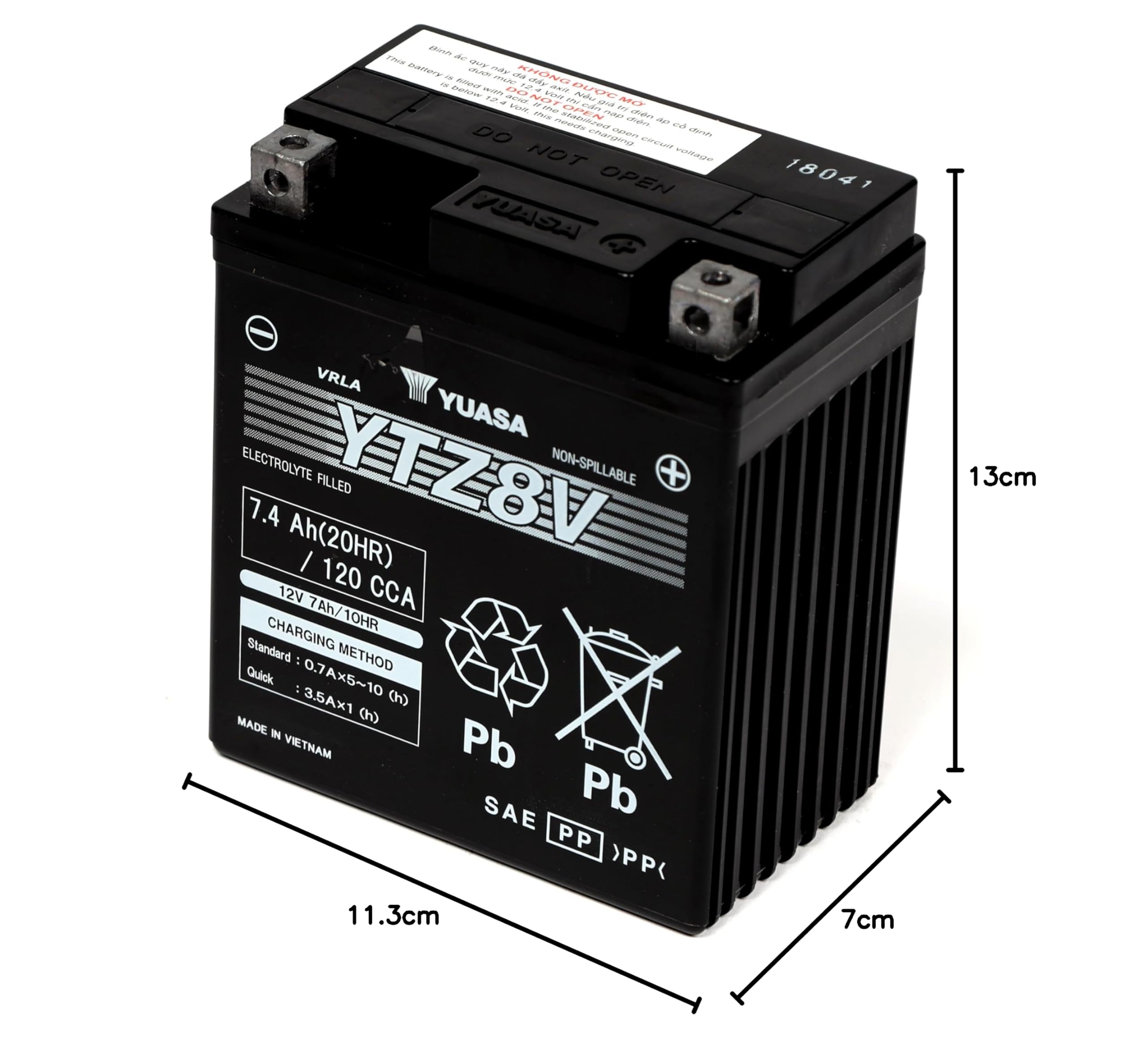 Yuasa YTZ8V 12V 120 CCA Batería de moto AGM VRLA de alto rendimiento y libre de mantenimiento