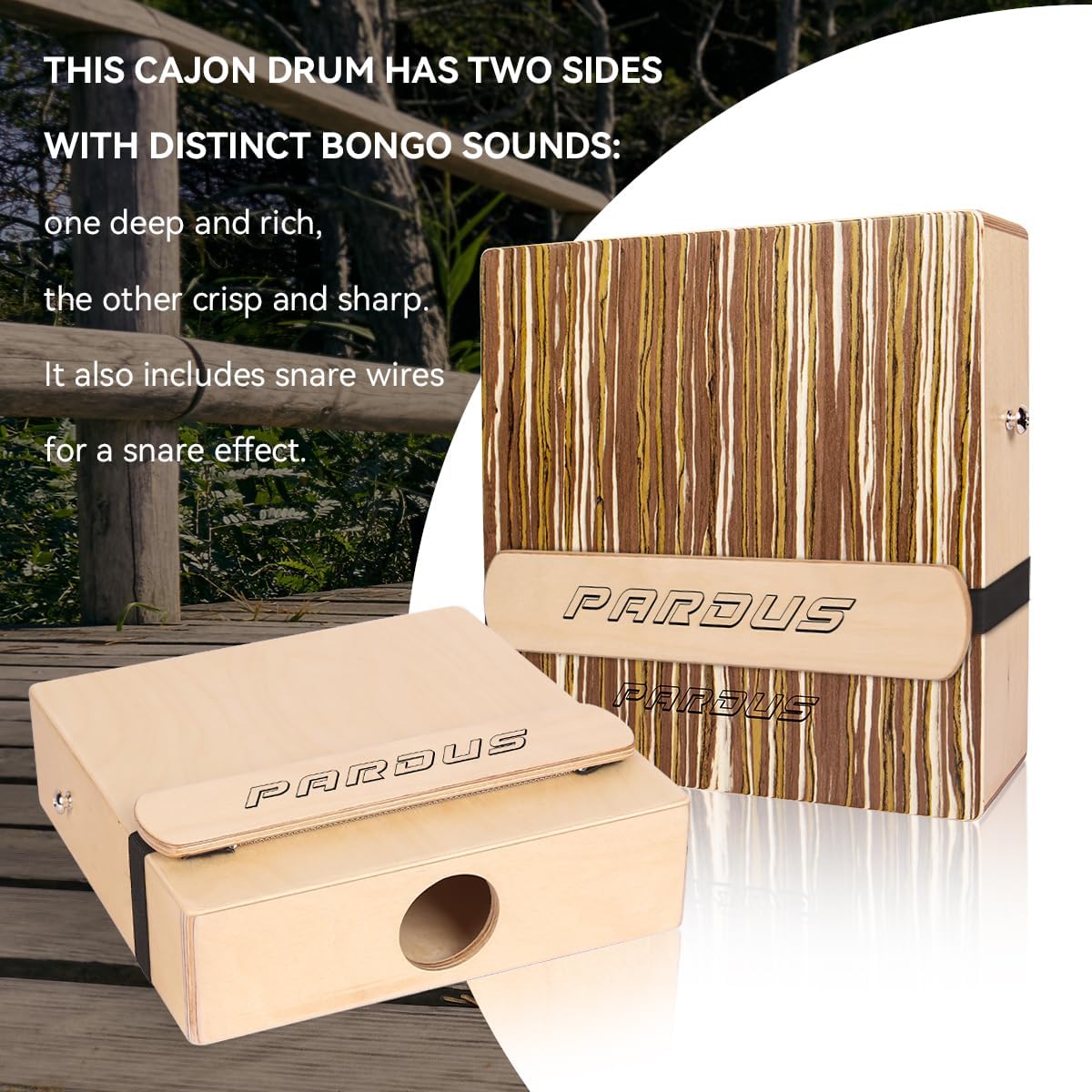 PARDUS Portable Cajon Drum with Removable Snare Straps – Travel Cajon with Dual-Sided Birch & Techwood for Deep and Crisp Sounds – Percussion Musical Instrument – Includes Oxford Carrying Bag