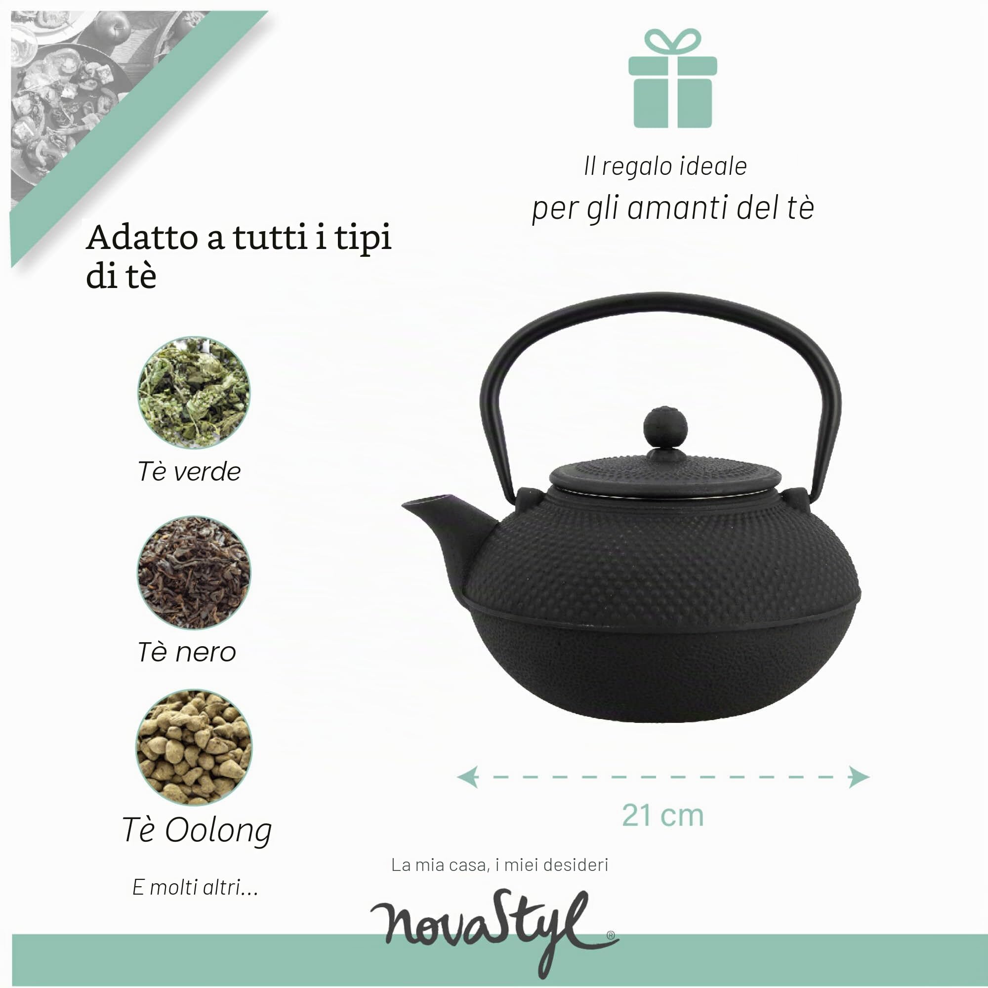 MENASTYL 7321422 TheKitchenette-Teiera in ghisa Nera, 1,5 l, Ø 18 x 17 x 11 cm, Nero