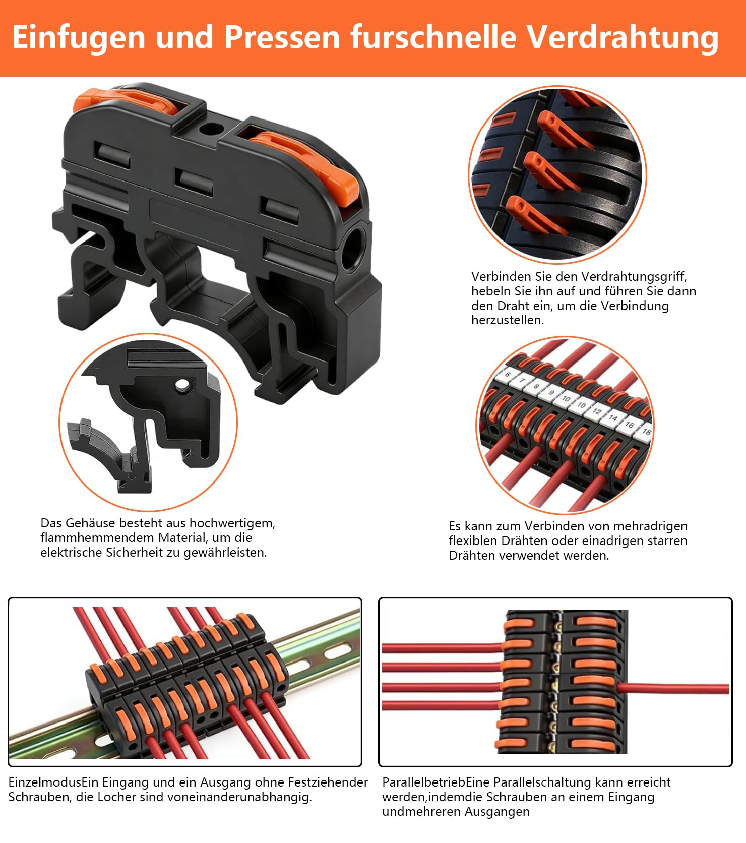 40pcs PCT-211 Bloques de terminales de bornes carril din 0,08 – 4 mm² terminales eléctricos de conexión, terminales enchufables, clemas electricas rapidas para cableado rápido