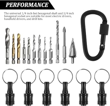 CRNXOMP12Pcs 1/4inch Hex Shank Screwdriver Bits Holder Aluminum Alloy Bit Holder Keychain Light-Weight Quick-Change Extension Bar Keychain Drill Screw Adapter Change