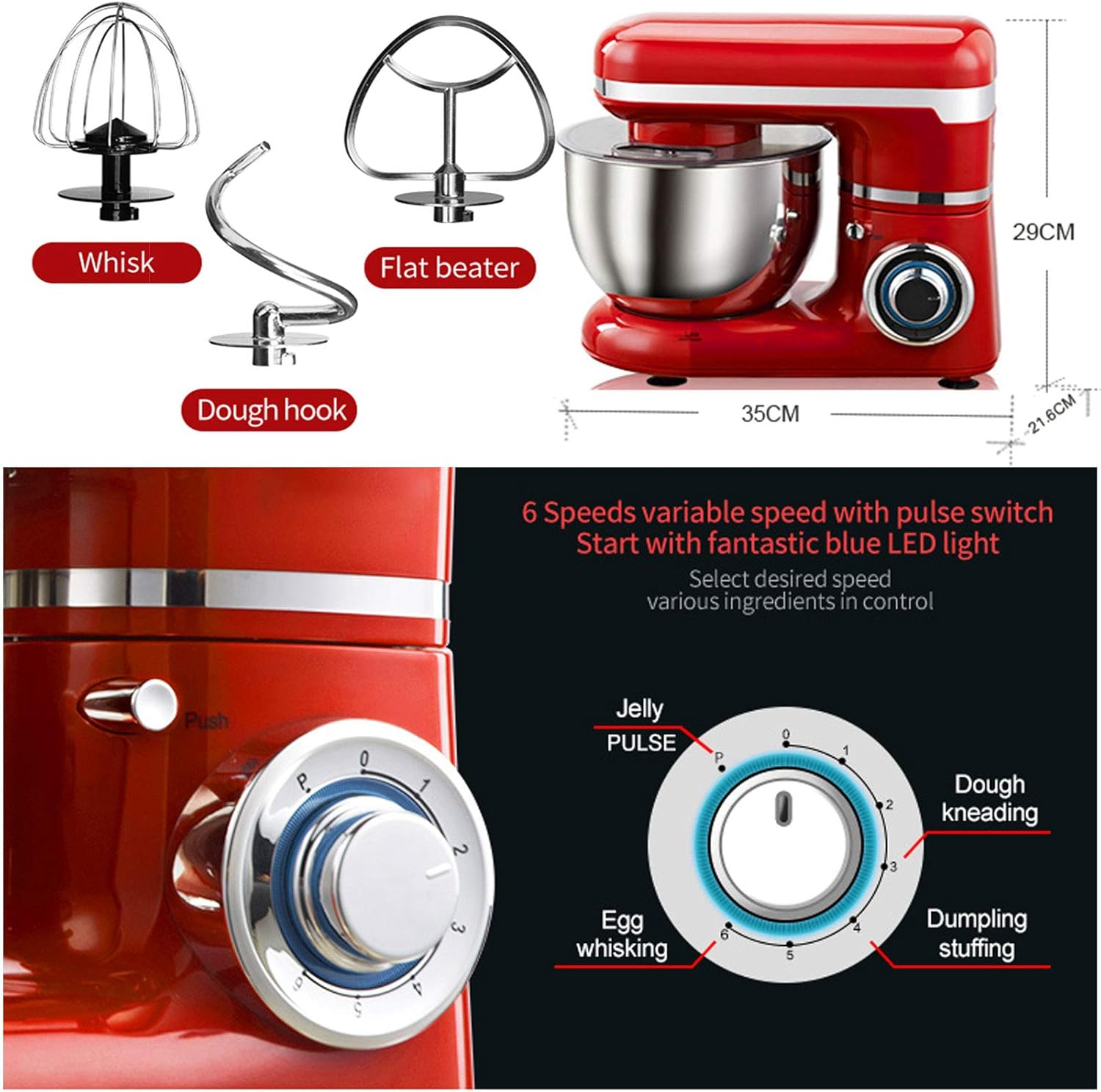 AIZYR Multi-Functional Kitchen Stand Mixer, 6-Speed 4L Tilt-Head Food Mixer with Stainless Steel Bowl, Beater, Dough Hook & Whisk,Us Plug