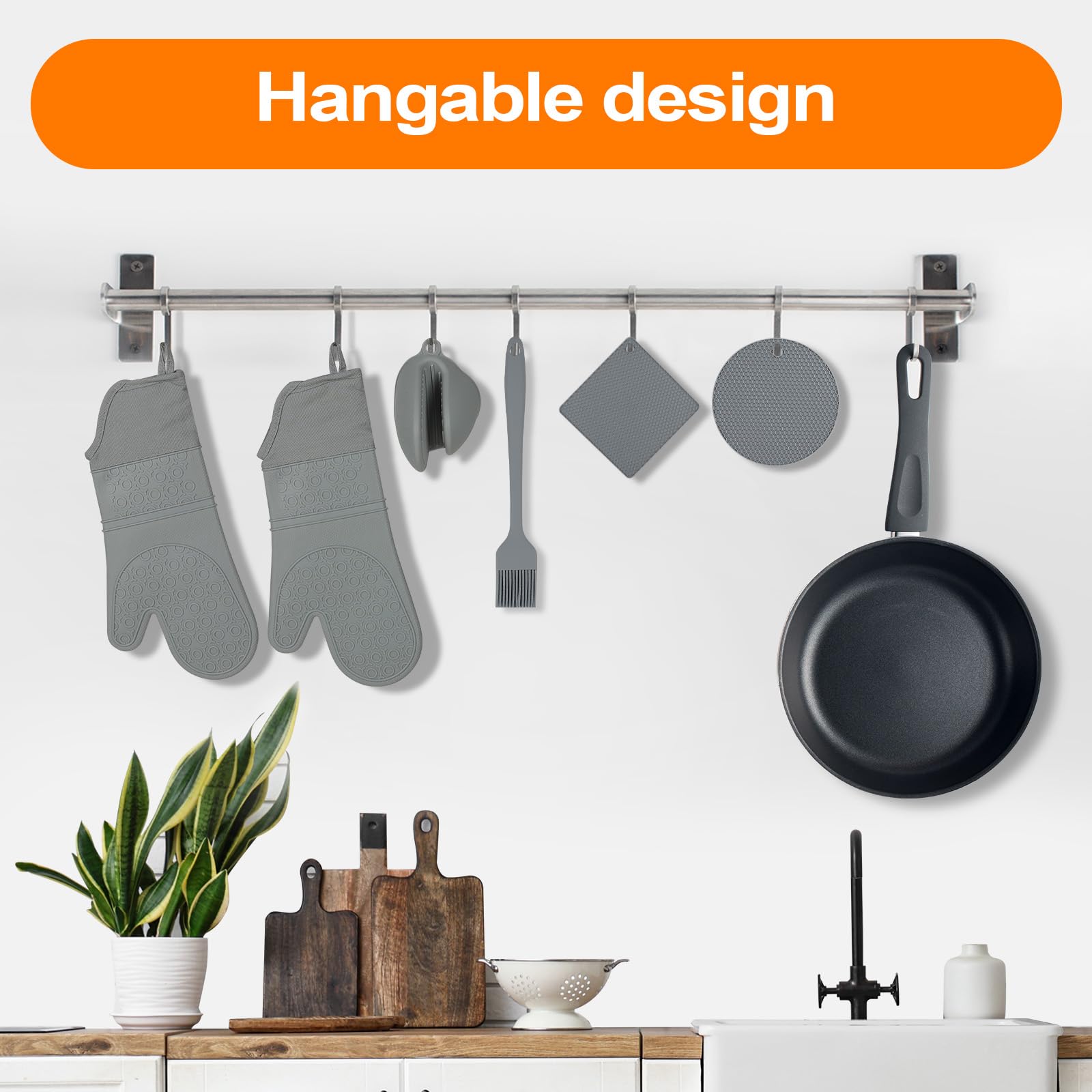 Set Guanti Da Forno E Presine In Silicone - 9 Pezzi, Antiaderenti, Resistenza Al Calore Fino A 250°C - Foto 2