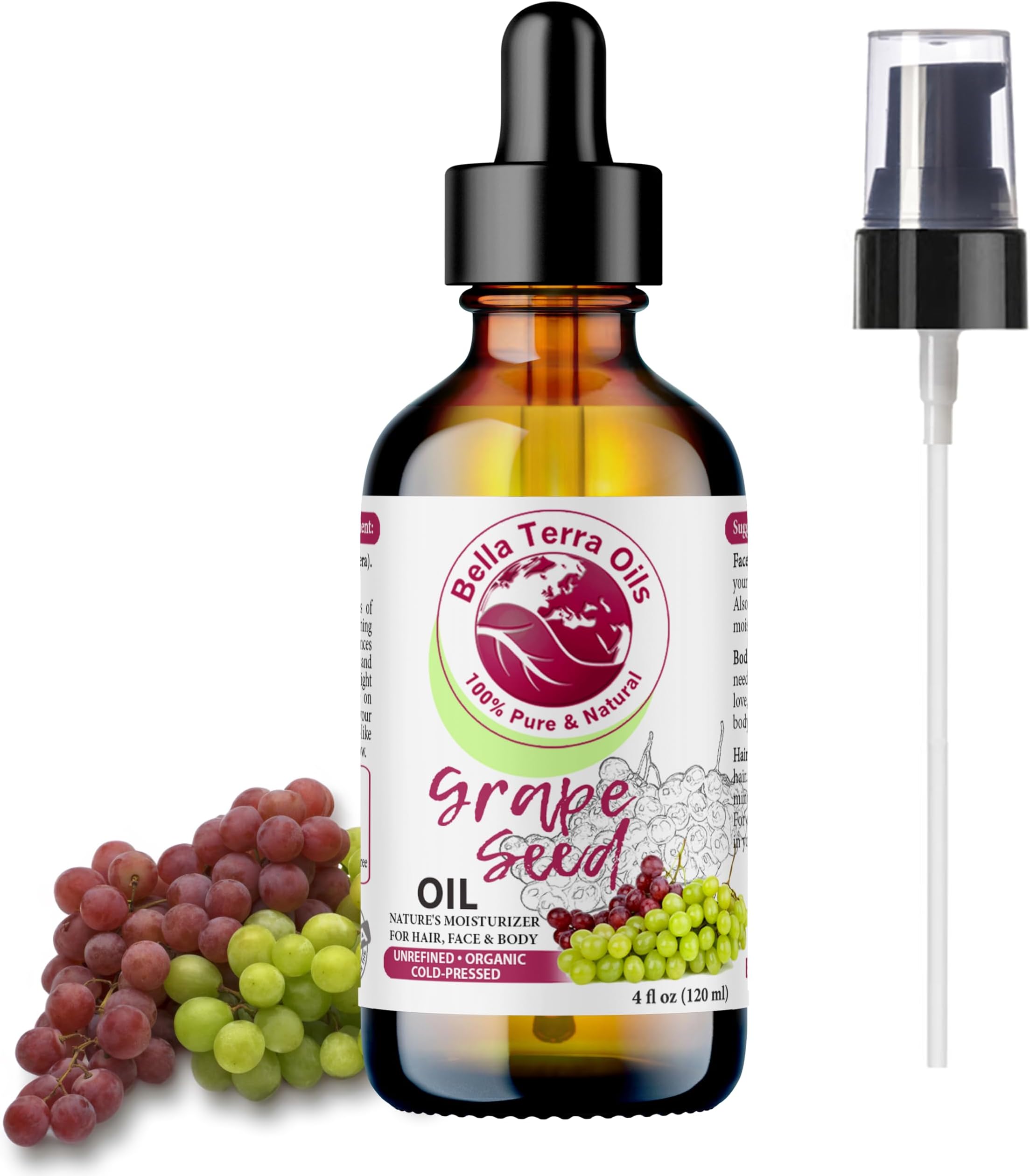 NEW Grape Seed Oil. 120ml Cold-pressed. Unrefined. Organic. 100% Pure. Rich in vitamins. Hexane-free. Rejuvenates Skin. Softens Hair. Natural Moisturiser. For Hair, Skin, Nails, Beard, Stretch Marks.