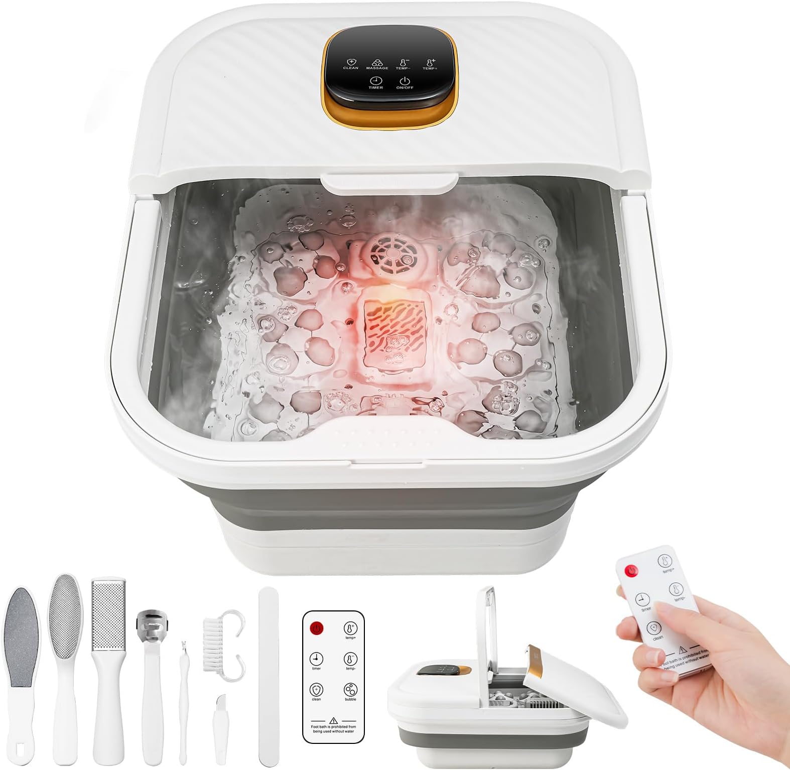 - UNIFULL Collapsible Foot Spa Bath with Heat, Motorized Massager, Touch Screen, Foot Pedicure Kit, Temperature Control, Pedicure Foot Spa, Foot Bath