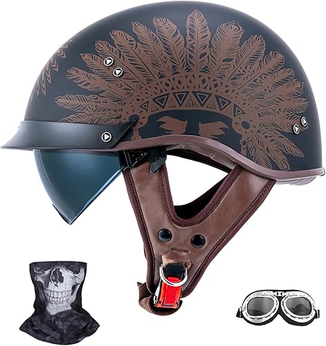 Miniatura 1 de Cascos de motocicleta retro para hombres y mujeres, cascos de cara abierta, visera solar, hebilla de liberación rápida, MM107, aprobado por DOT,