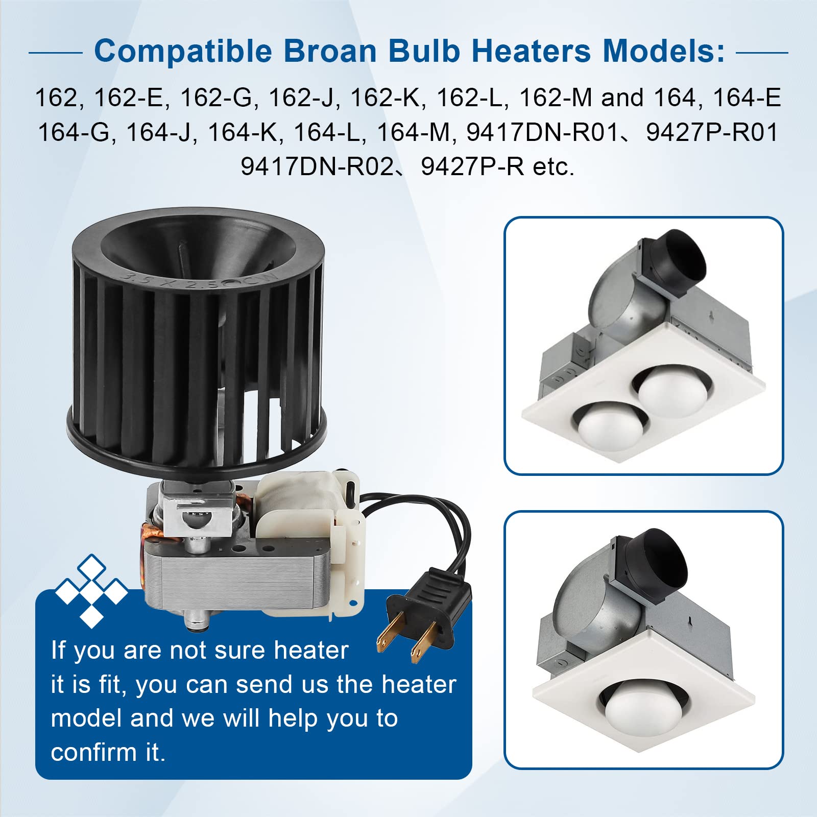 Amazon.com: S97009796 Fan Blower Assembly Replacement- for Broan Bathroom  Exhaust Fan u0026 Bulb Heaters Fits Models 97009796, S97009758,  S97009796B,62-E、G、J、K、L、M and 164-E、G、J、K、L、M : כלי עבודה ושיפוץ ביתי