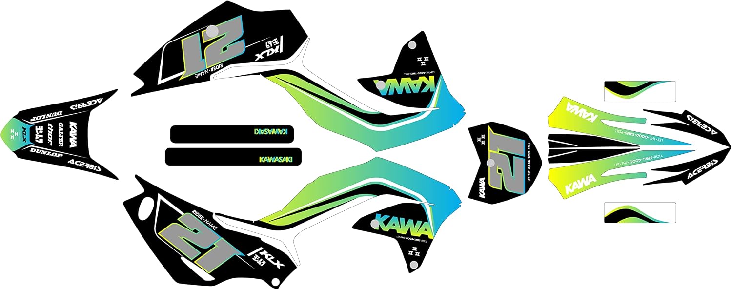 Graphics Kit for Kawasaki KLX 230R (2020-2024) Flow Series Smoke 21 Mil - Dirt bike Custom Racing Graphics Decals Stickers Kit, no-plastics