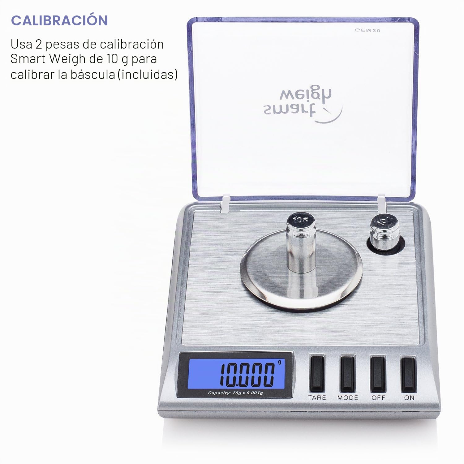 Smart Weigh GEM20 Báscula para miligramos digital de alta precisión 20x0.001g ideal para pesar gemas, joyas y otros objetos preciosos (plata)