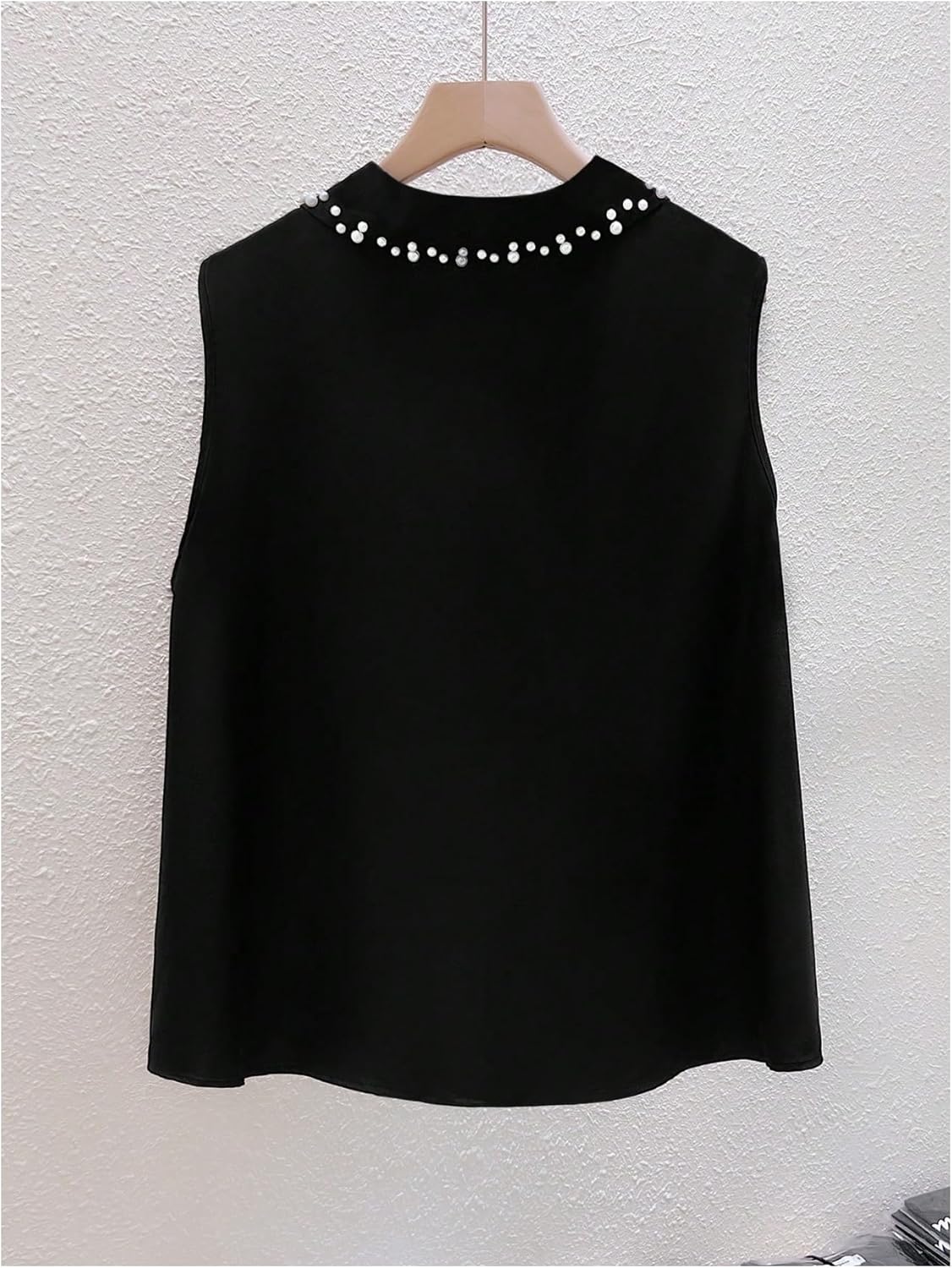 Verdusa Women's Plus Size Beaded Tops Pearl Button Down Dressy Blouse Sleeveless Collared Shirts - Image 3