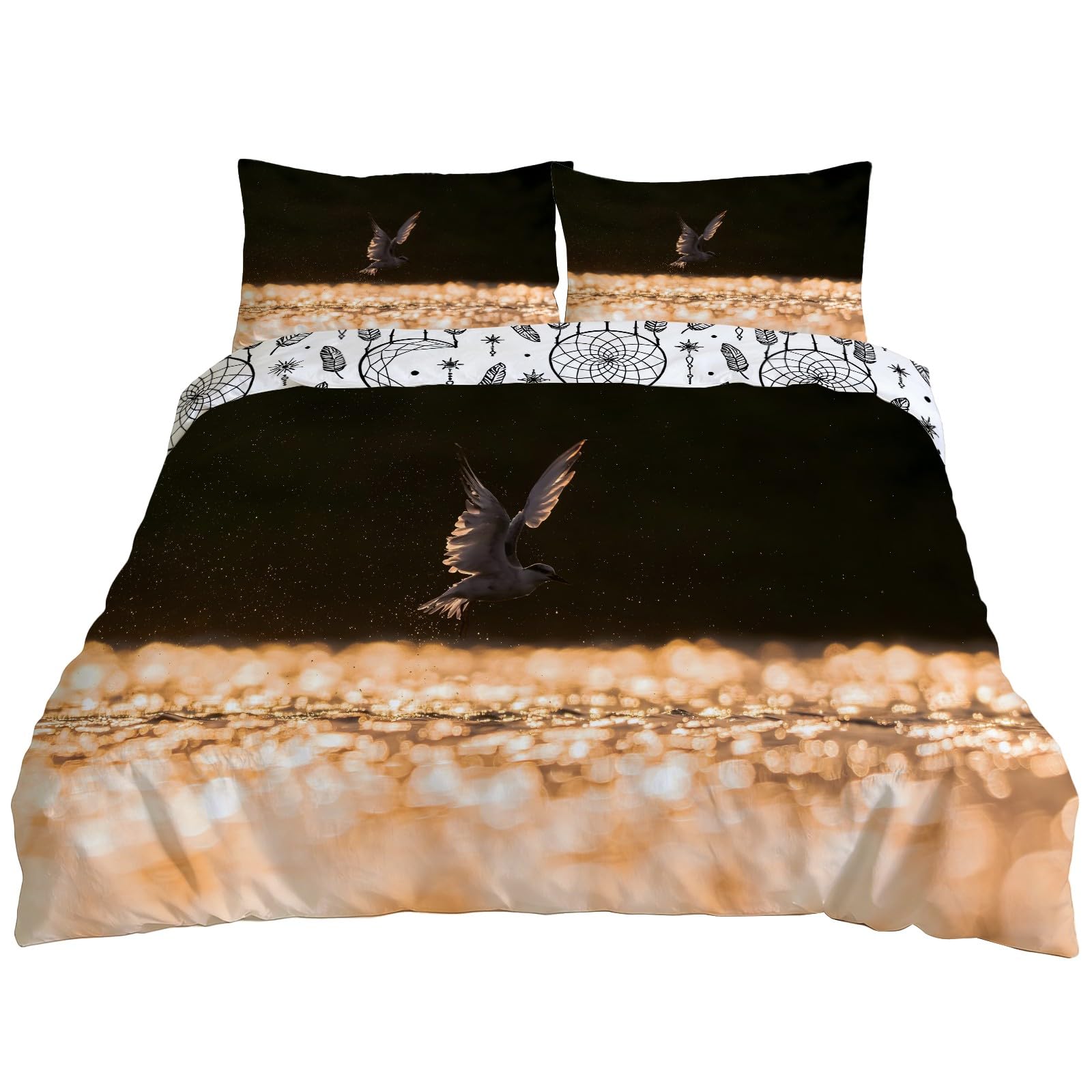 Housse de couette oiseaux d'eau 2 faces pour lit double sans pli