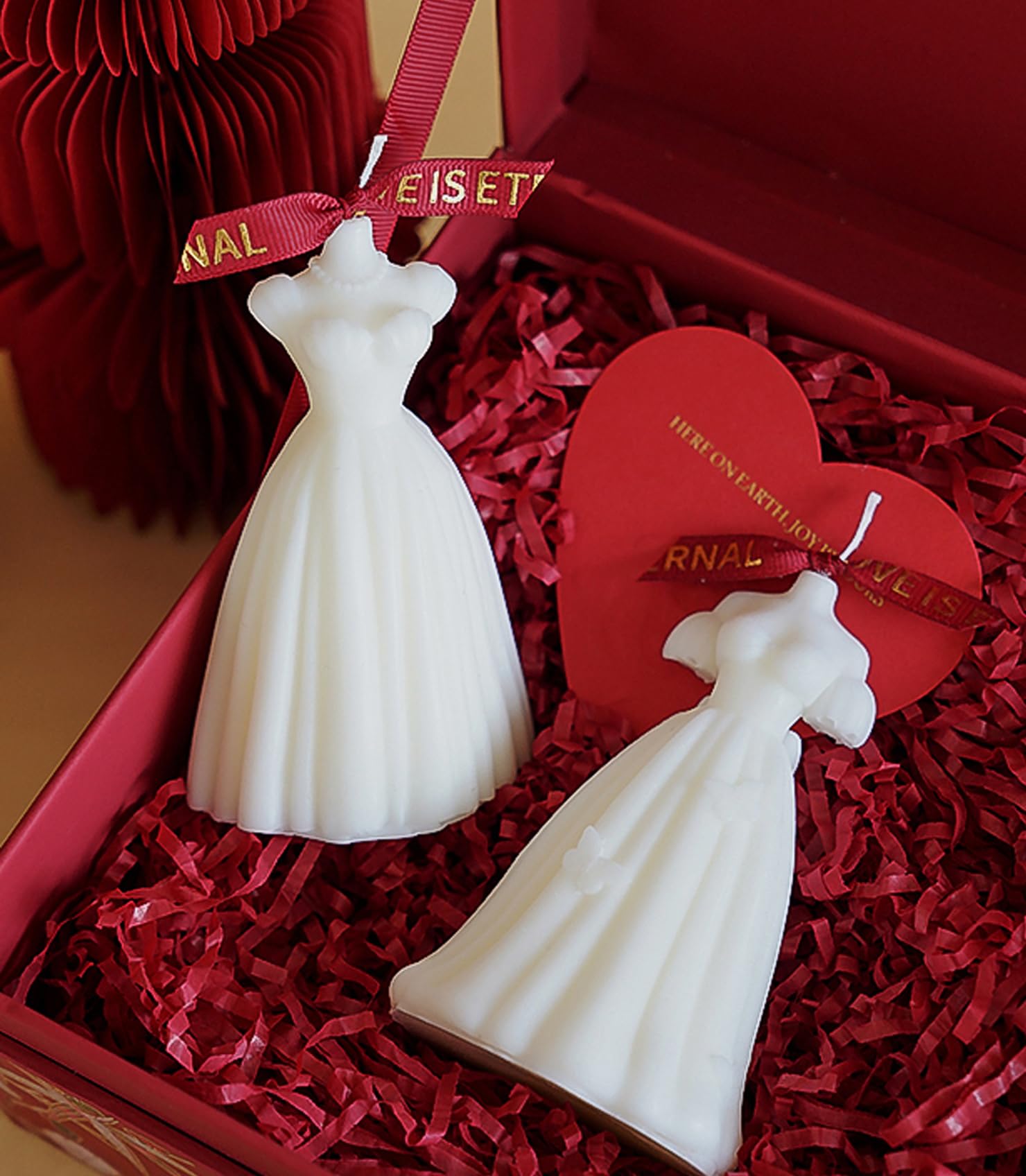 Set Di 16 Candeline A Forma Di Abito Da Sposa – Ricordo Originale Per Ospiti Matrimonio, In Scatola Regalo Con Fiocco