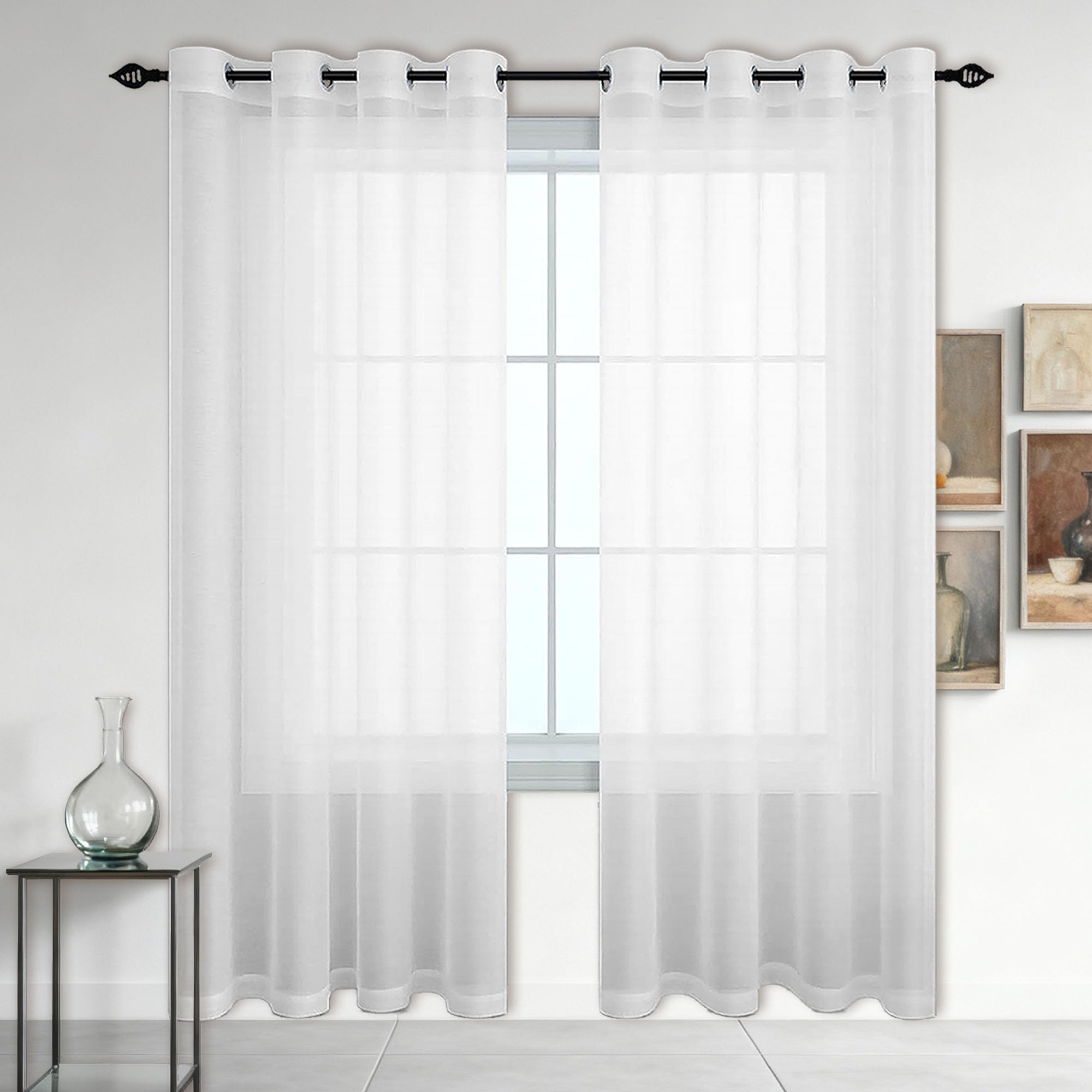 Rideaux voilage blanc anti-regard 300 x 300 pour intimité du salon